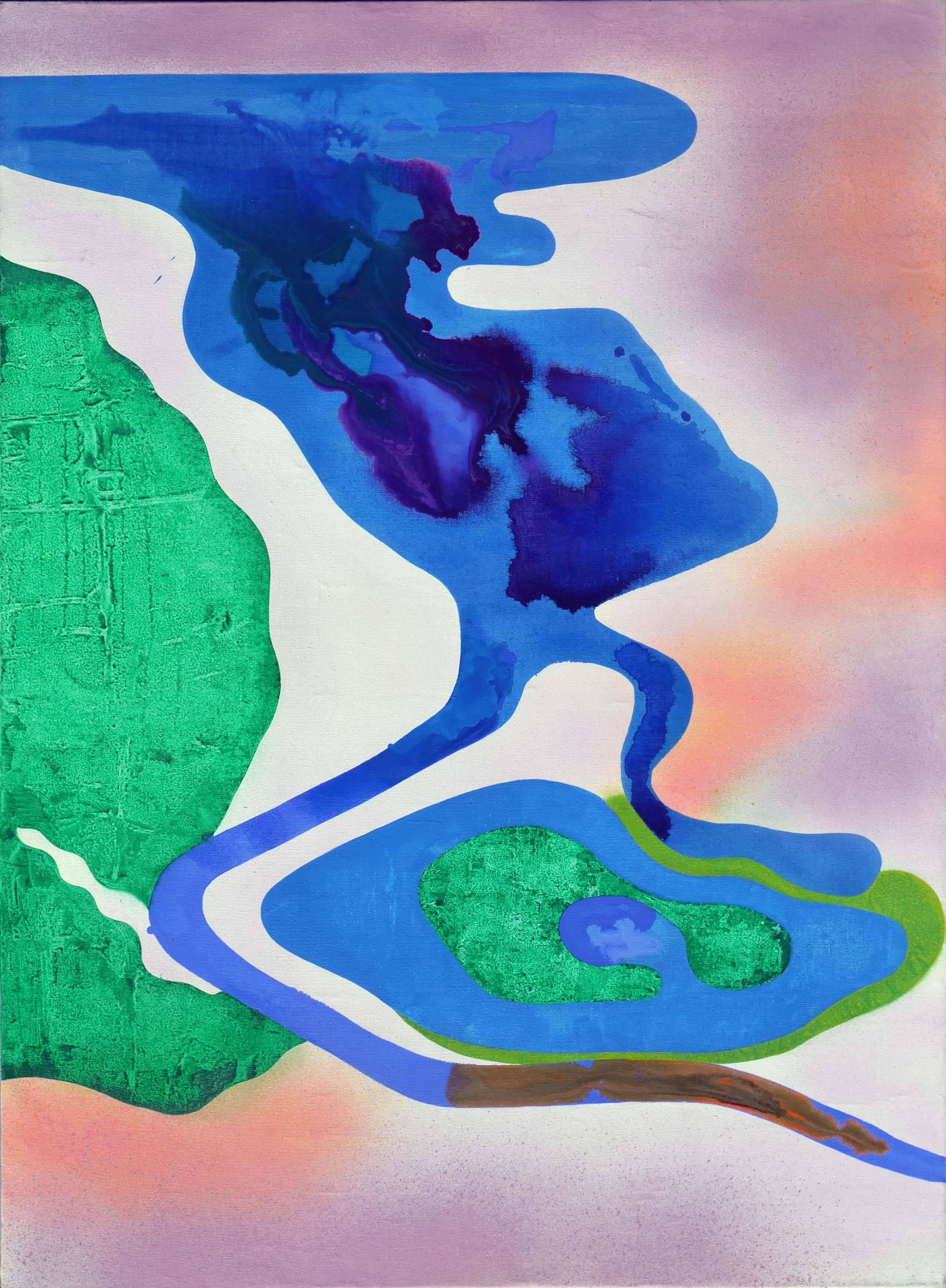 San Francisco Salt Ponds, Large-Scale Modern Abstract Geometric Landscape - Painting by Erle Loran