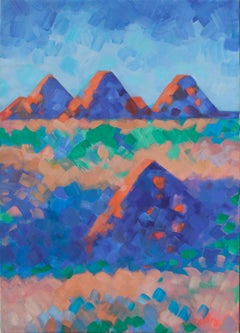 Vintage Four Red Mountains - Abstract Landscape 