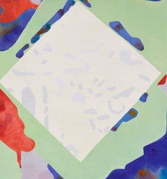 Large Scale Geometric Abstract Landscape with White & Pistachio Green