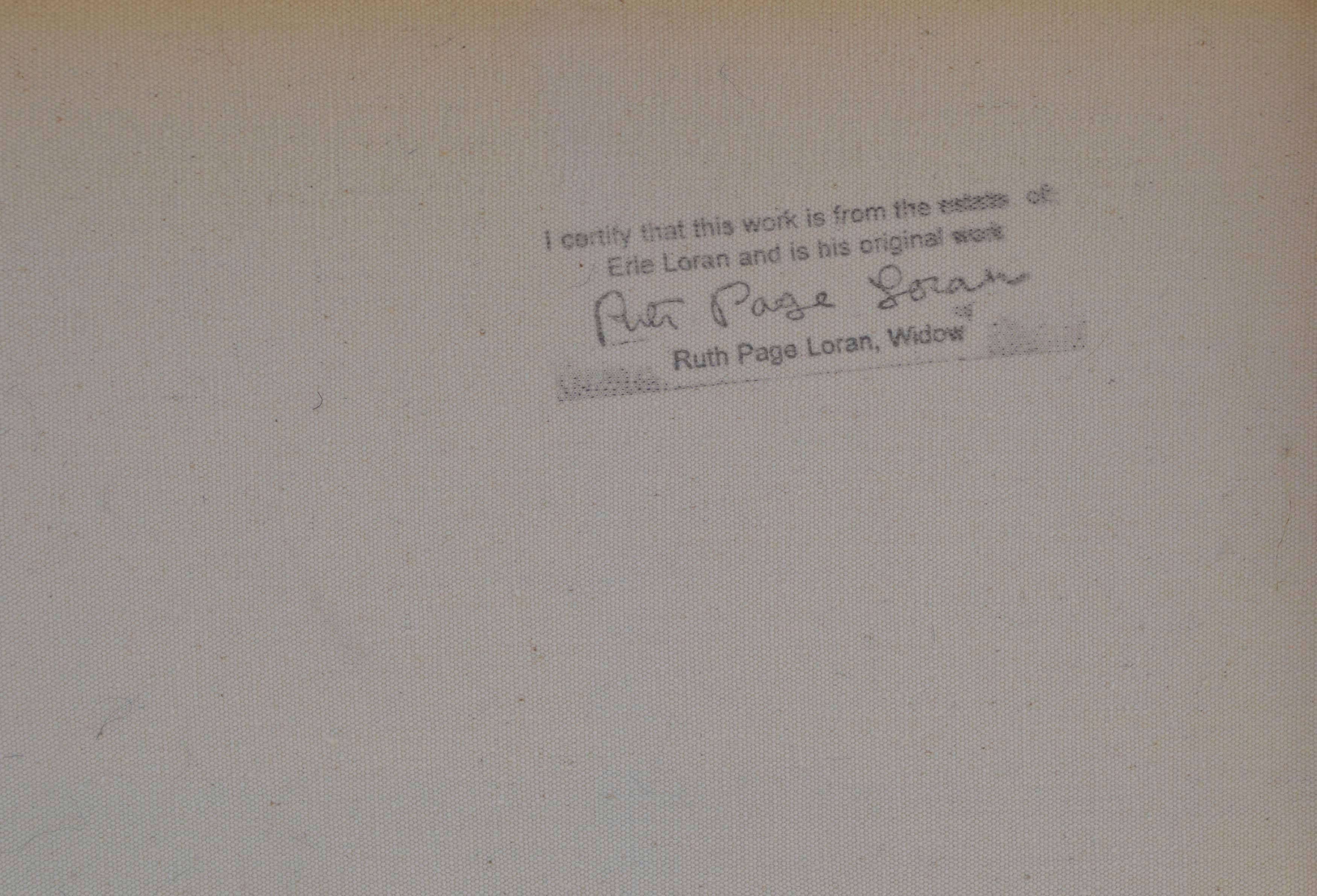 Large Scale Geometric Abstract Landscape with White & Pistachio Green

Wonderful large scale abstract with pistachio, cobalt blue and red tones by Erle Loran (American, 1905-1999). Estate stamp on verso. Can be oriented vertically or horizontally.