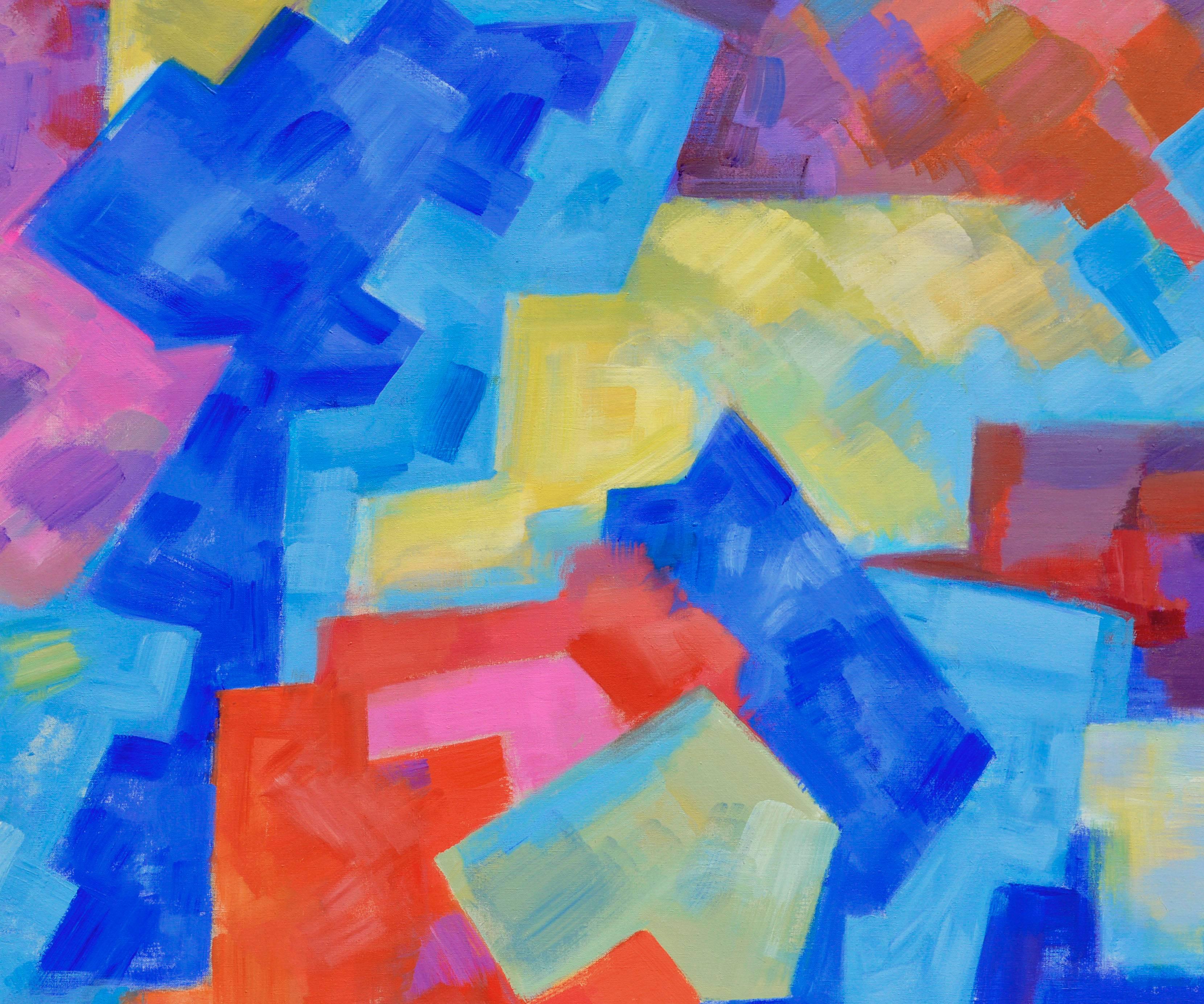 Sogni del deserto dipinti, astratto geometrico multicolore moderno su larga scala - Painting di Erle Loran