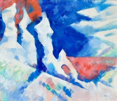 Large Scale Bay Area Modern Geometric Abstract Landscape with White, Blue, Red