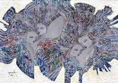 Faces Embrace - 1960s Psychedelic Figurative Abstract