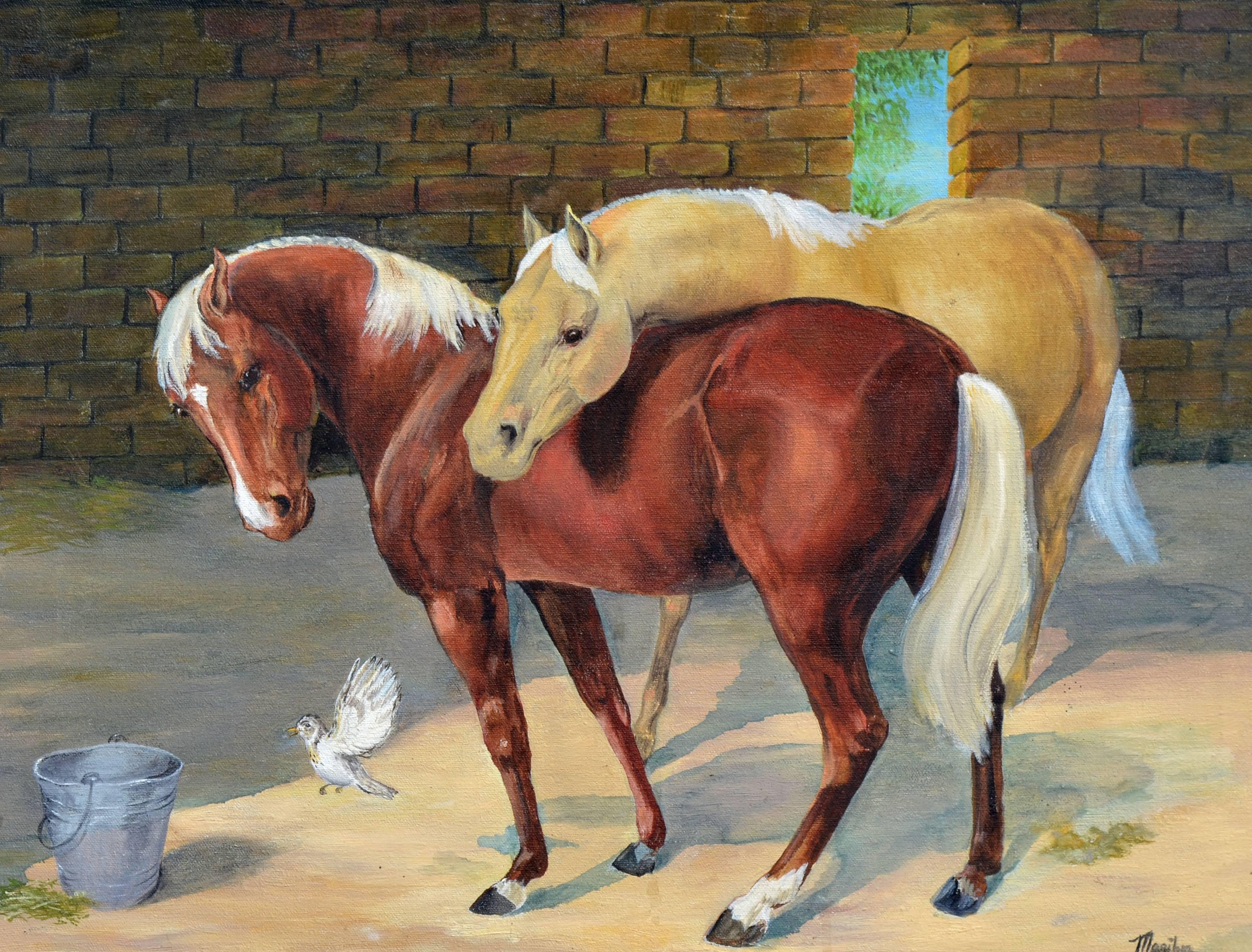 Two Horses on the Ranch  - Painting by Marilyn Mairs