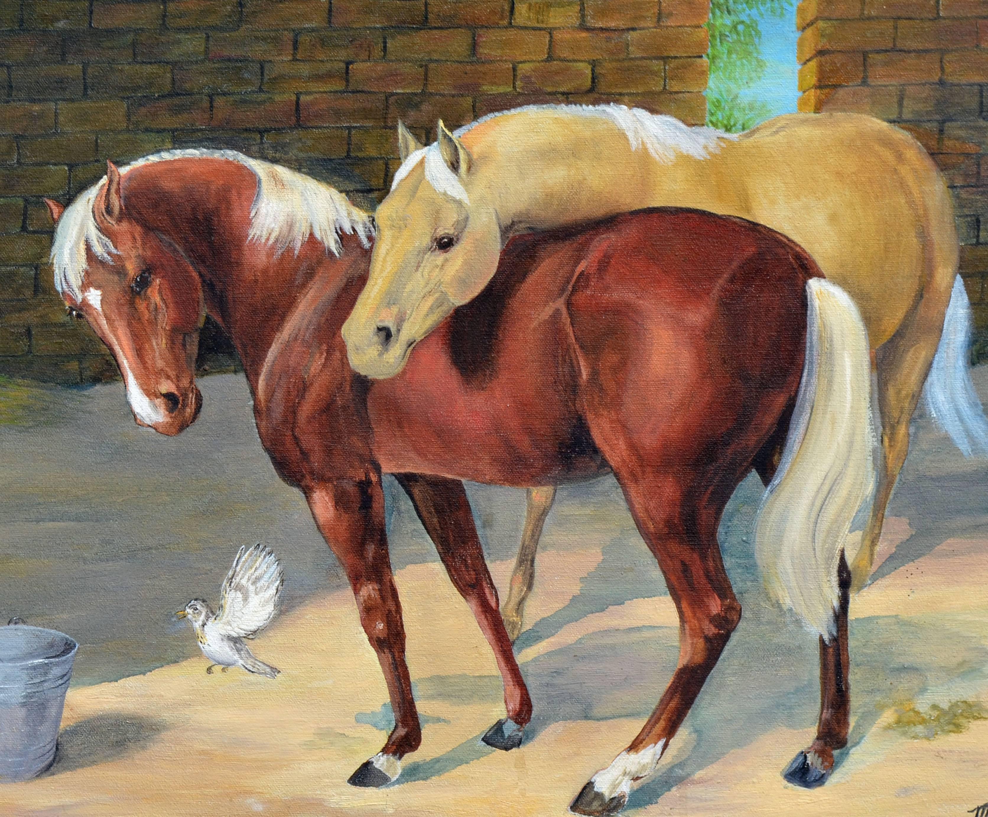 Deux chevaux sur le ranch  - Impressionnisme américain Painting par Marilyn Mairs