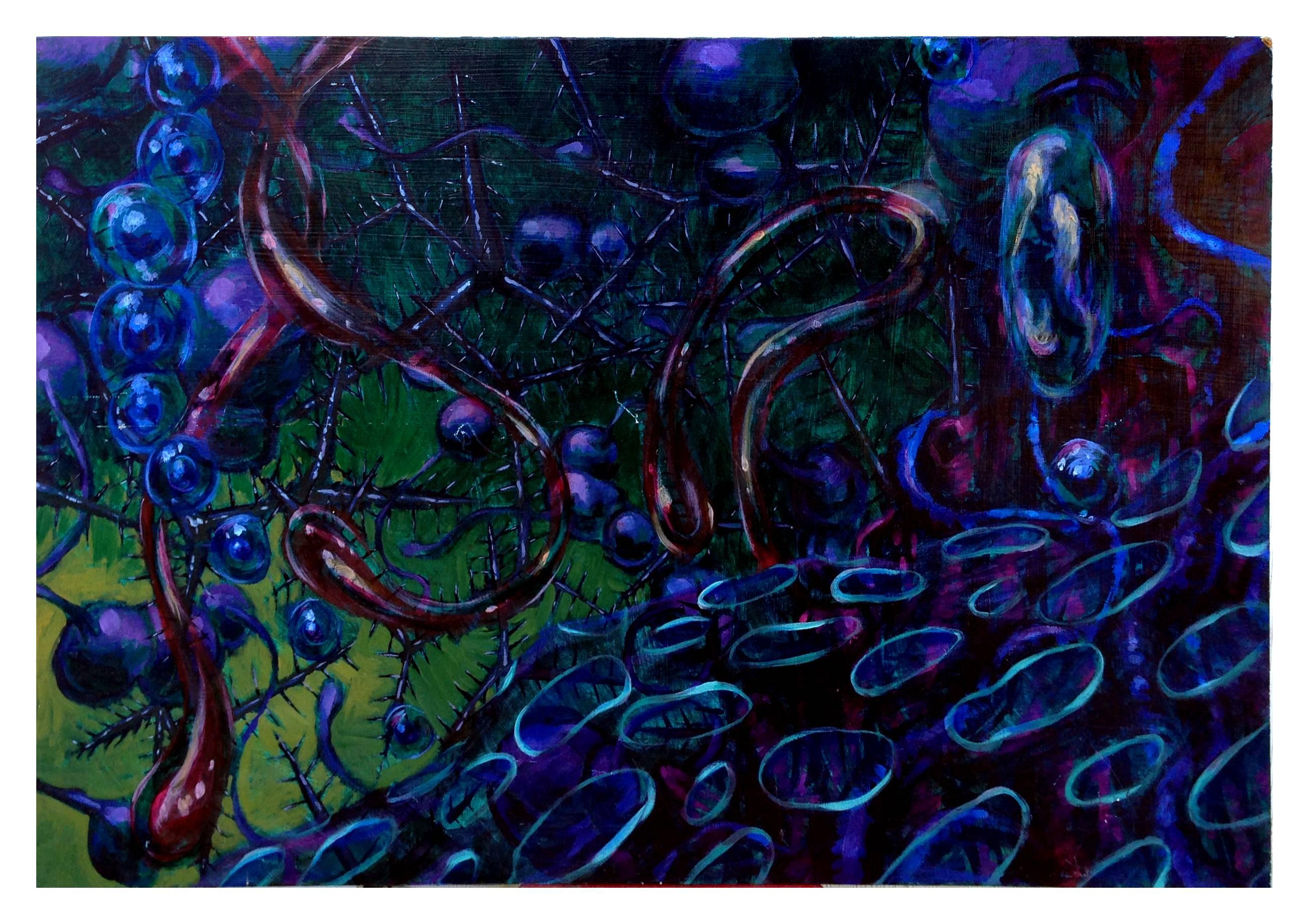 Purple and Blue Underwater Abstract - Painting by Unknown
