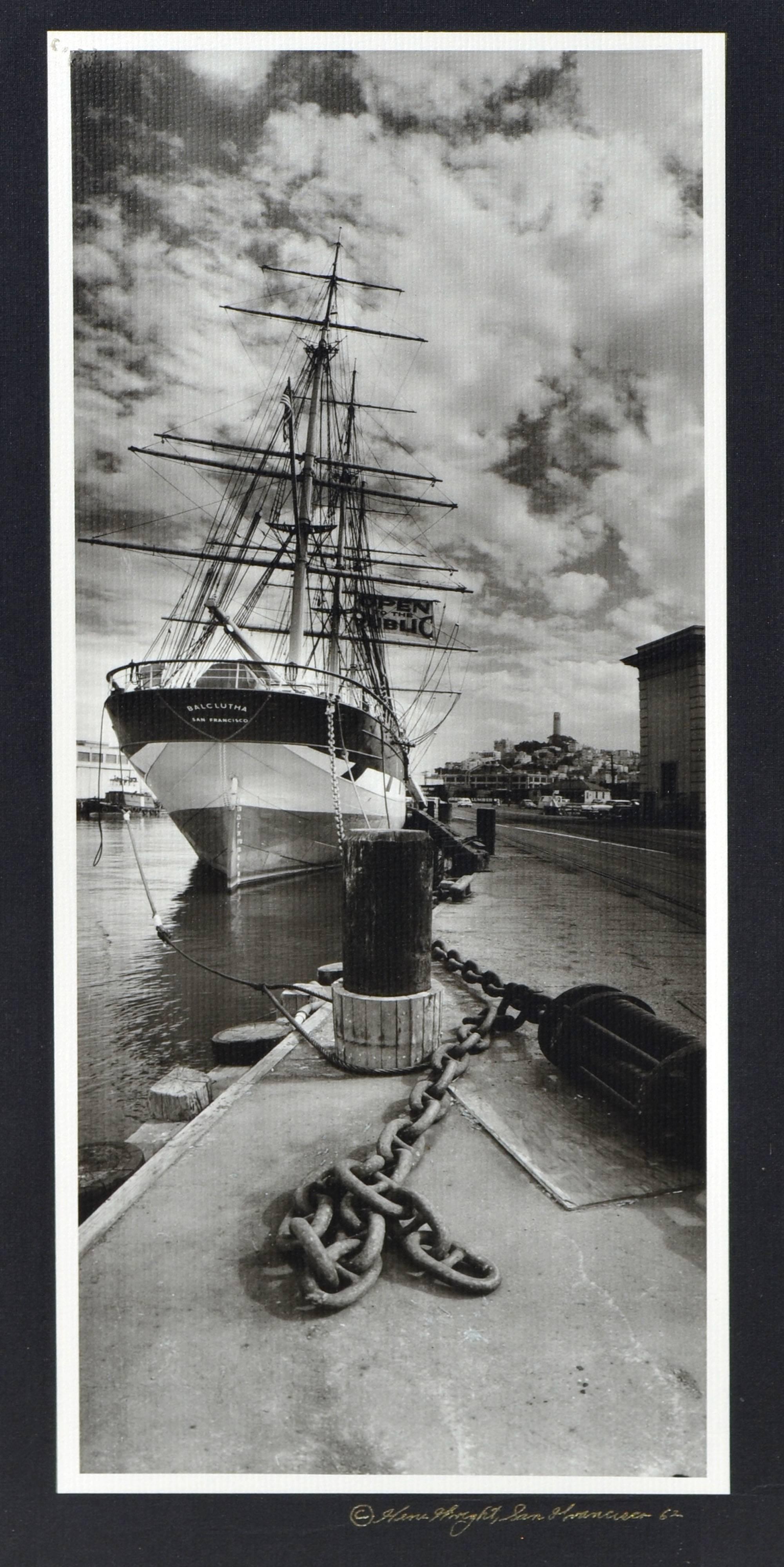 Ship at the Dock - 1960's San Francisco Maritime Black & White Photograph 