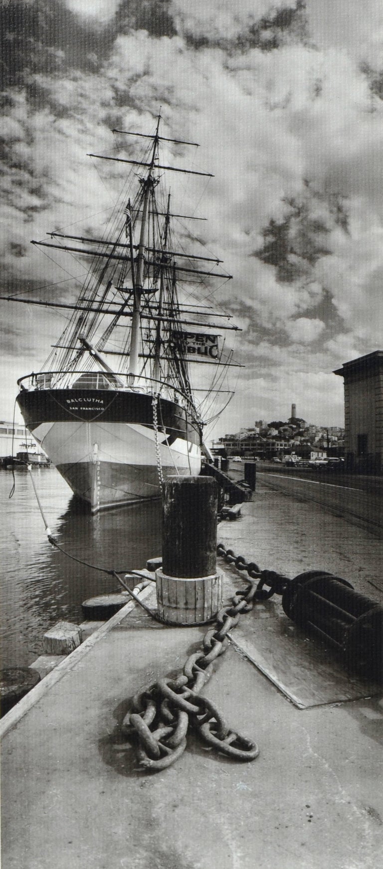 A beautiful black and white photograph of the ship 