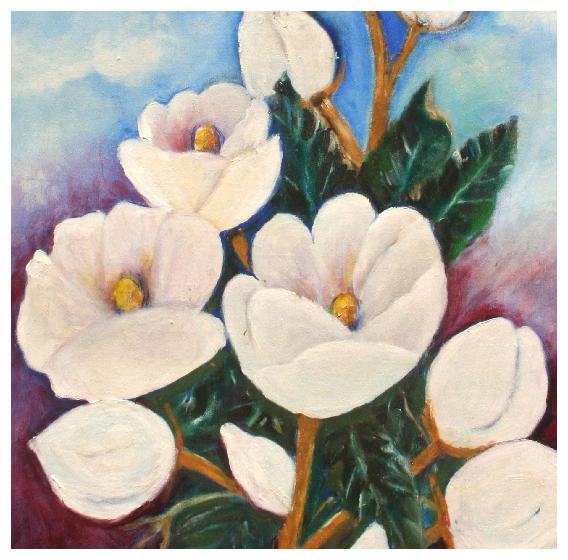 Mid Century Morning Magnolias Still Life  - Painting by Ann McKee