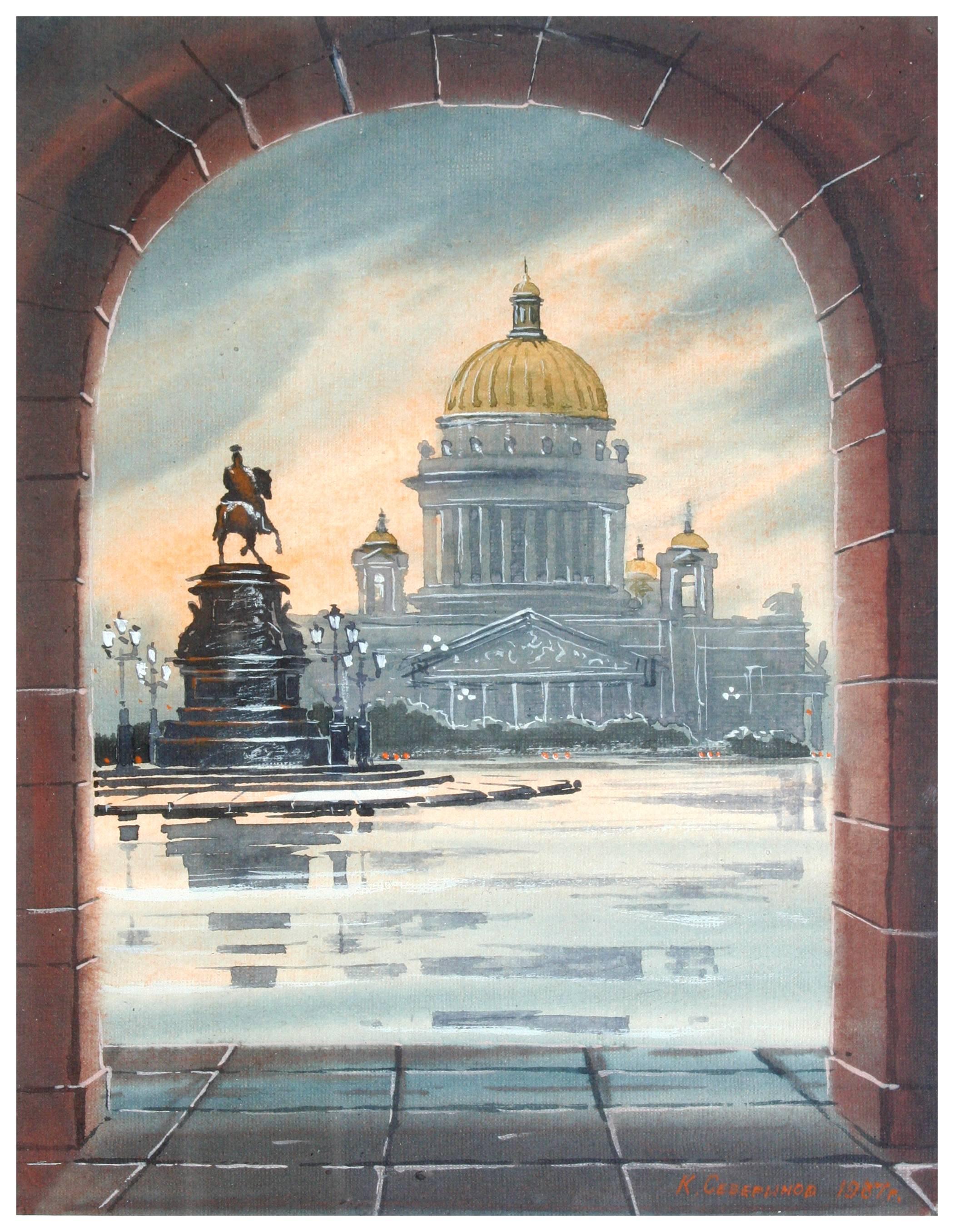 Saint Issac's Square, St. Petersburg, Landschaft – Painting von K. Cesephnob