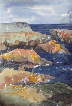 West Cliff View, Santa Cruz California Coastal Landscape Watercolor 