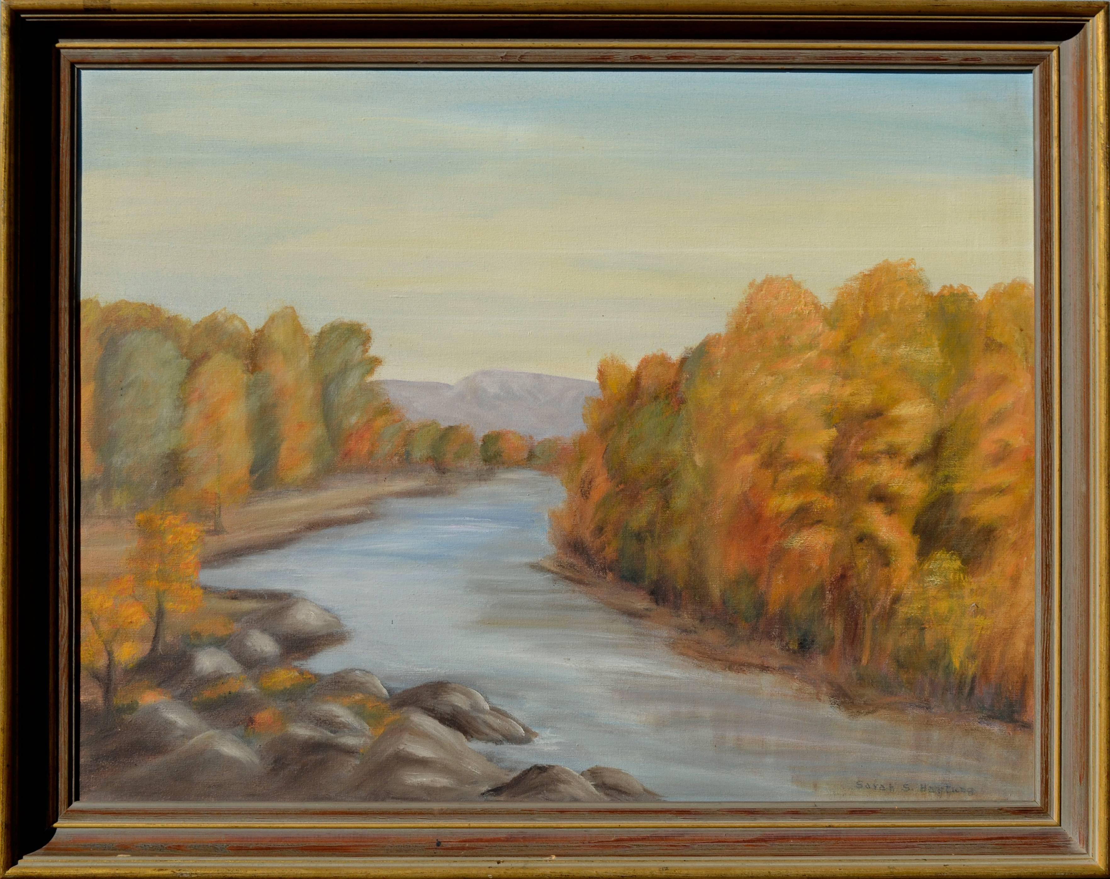 Sarah S. Hartung Landscape Painting - Autumn Trees - Mid Century Landscape 