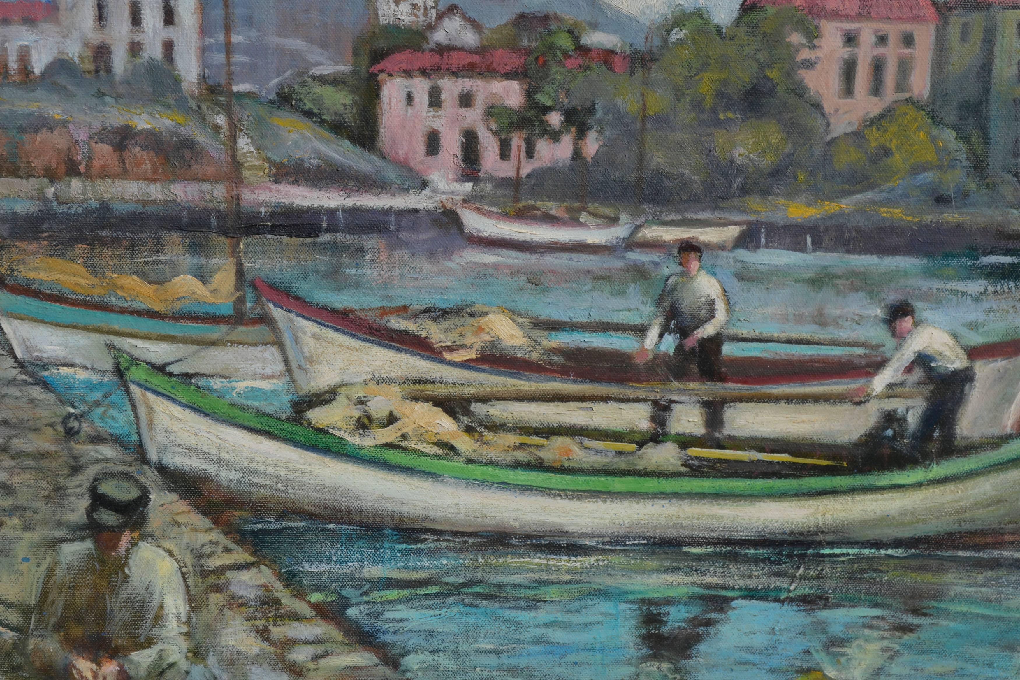 Vintage Portofino, Italia Paisaje figurativo -- La pesca del día - Painting de Jackson Craig