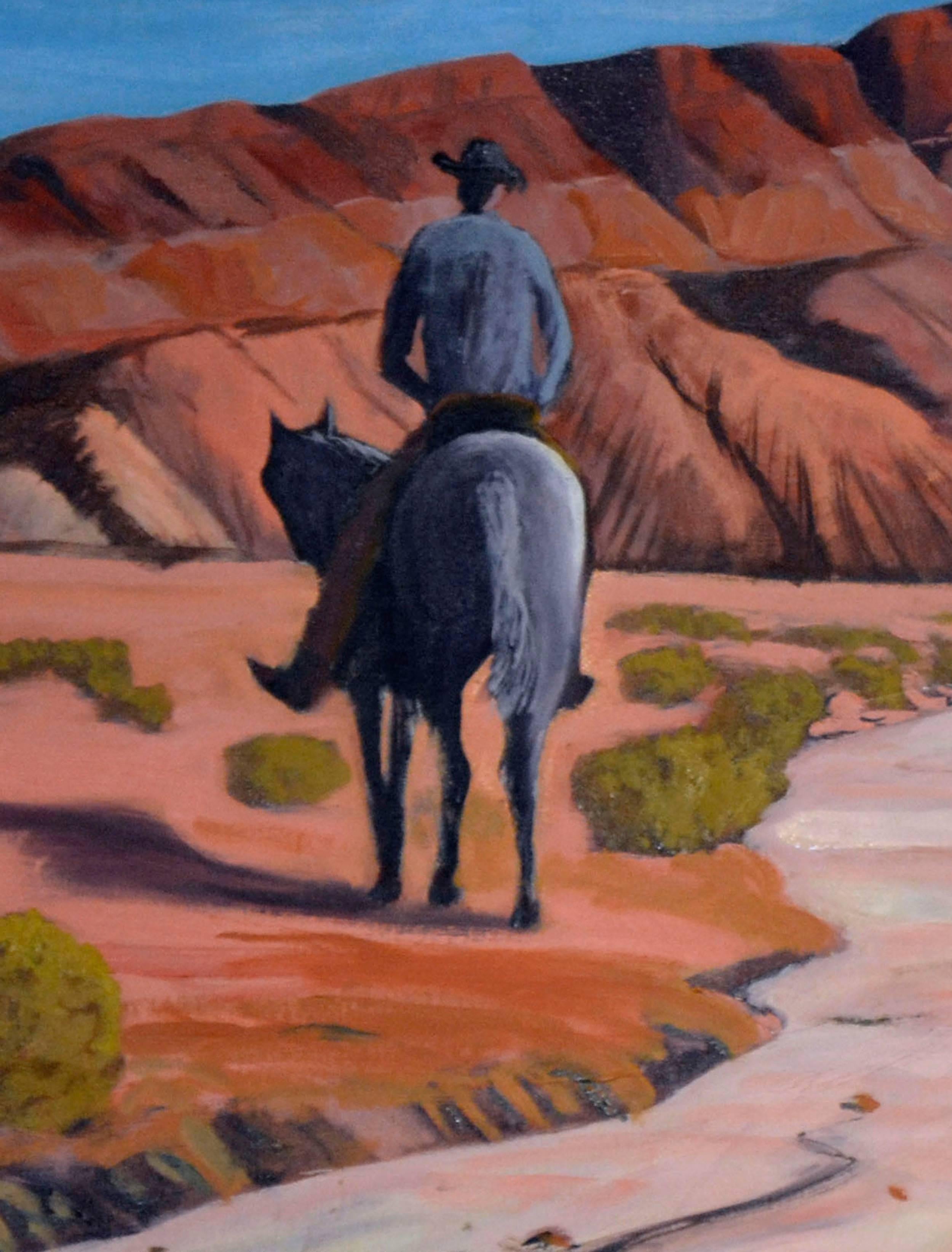 Desert Rider, Arizona Figurative Landscape  - Painting by Mike Wright