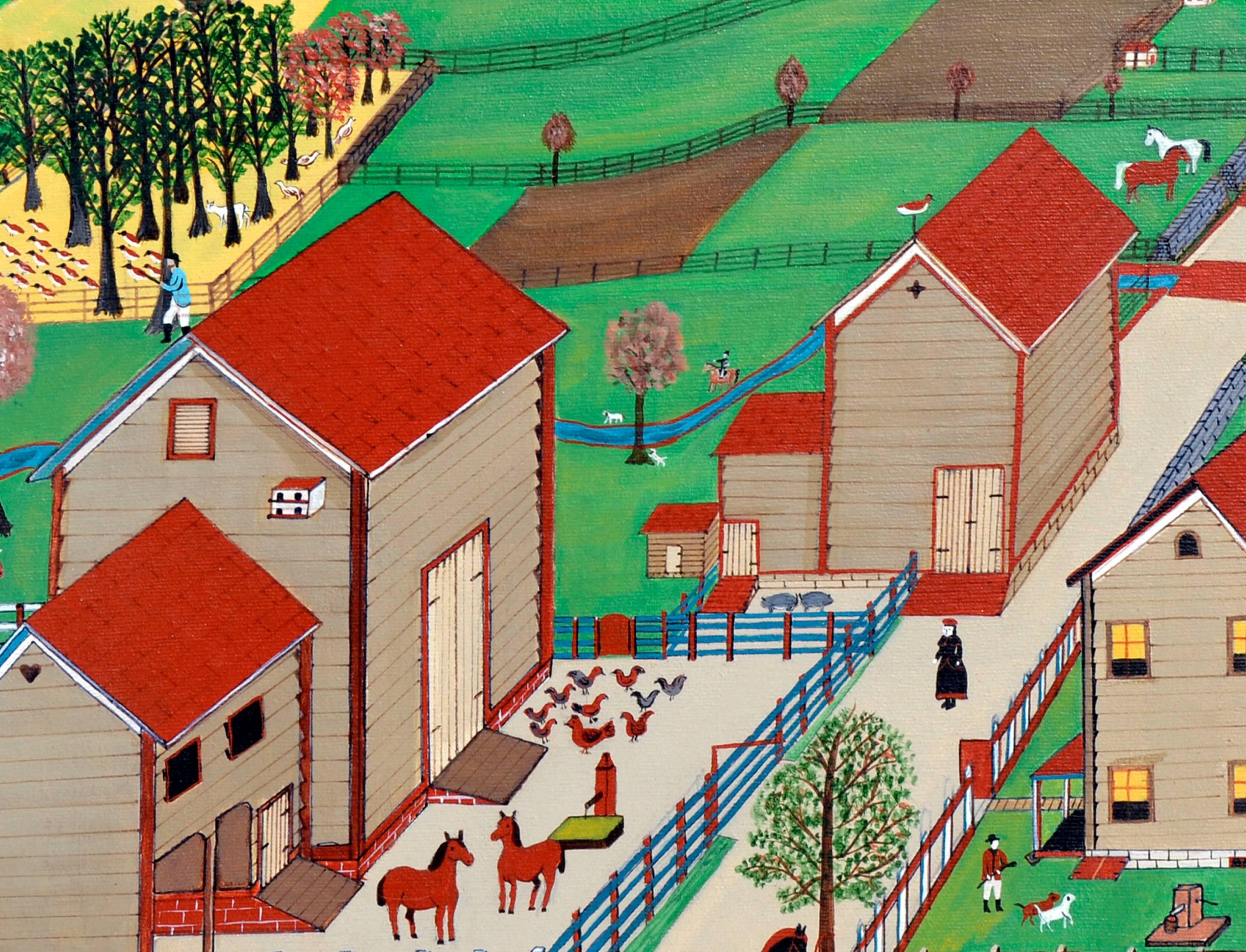 Paysage de ferme de la vallée de Mahanton  - Marron Animal Painting par Pamela Schooley