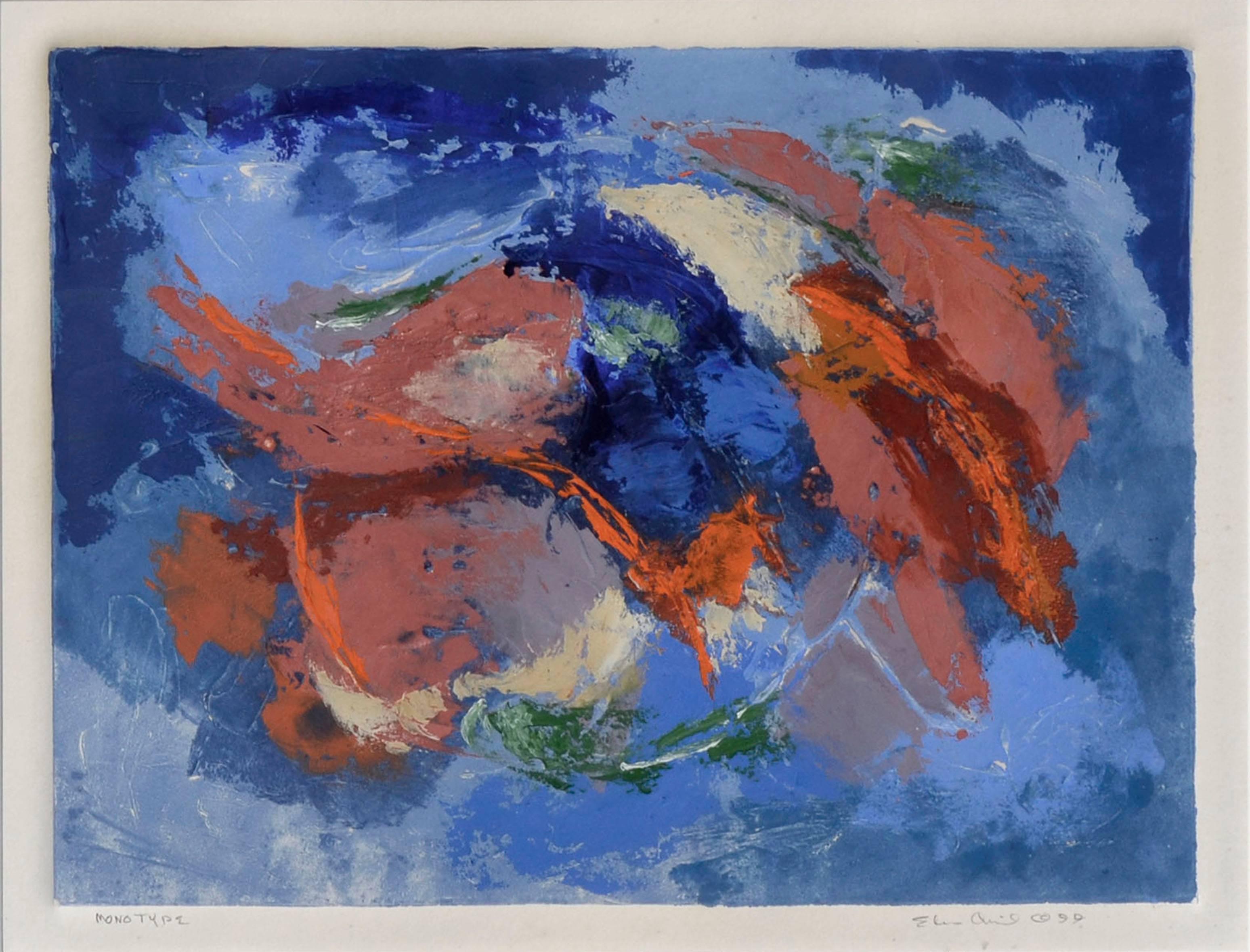 Monotype with Blue and Orange - Print by Eleen Auvil
