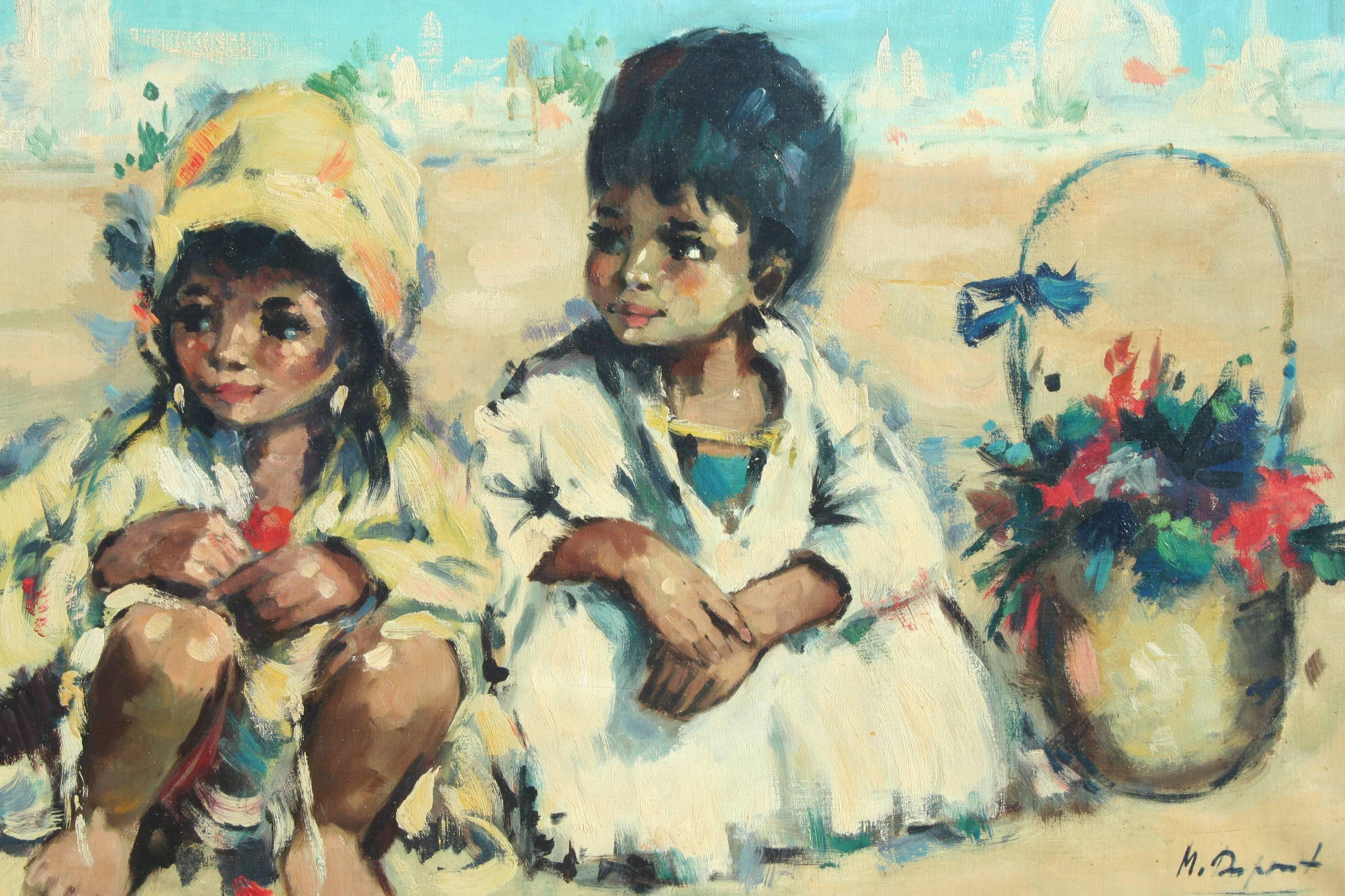 Flower Children, Morocco - Painting by Maurice Dupont