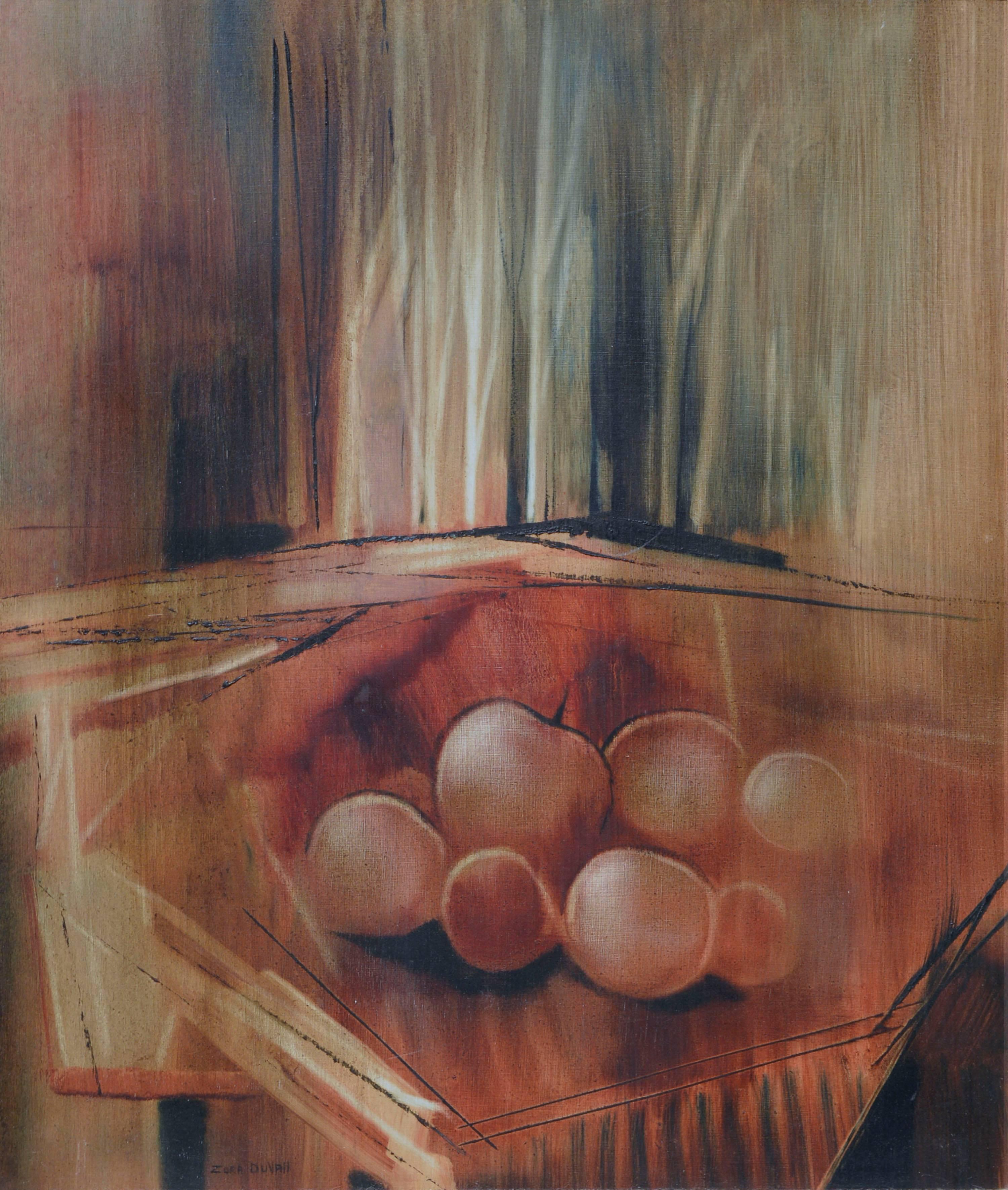 Mid Century Modernist Apple Still Life - Painting by Zora Duvall