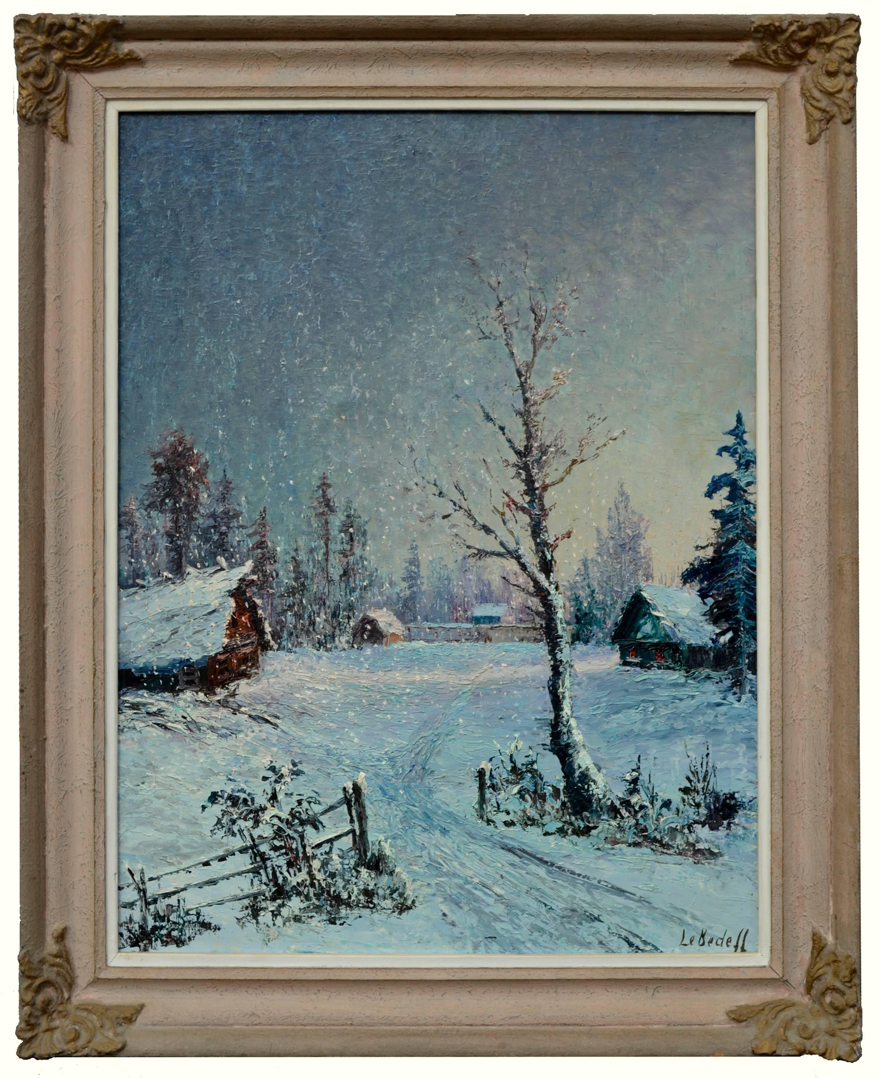Alexander Lebedeff Landscape Painting - Mid Century Winter Landscape -- Country Snow at Dawn