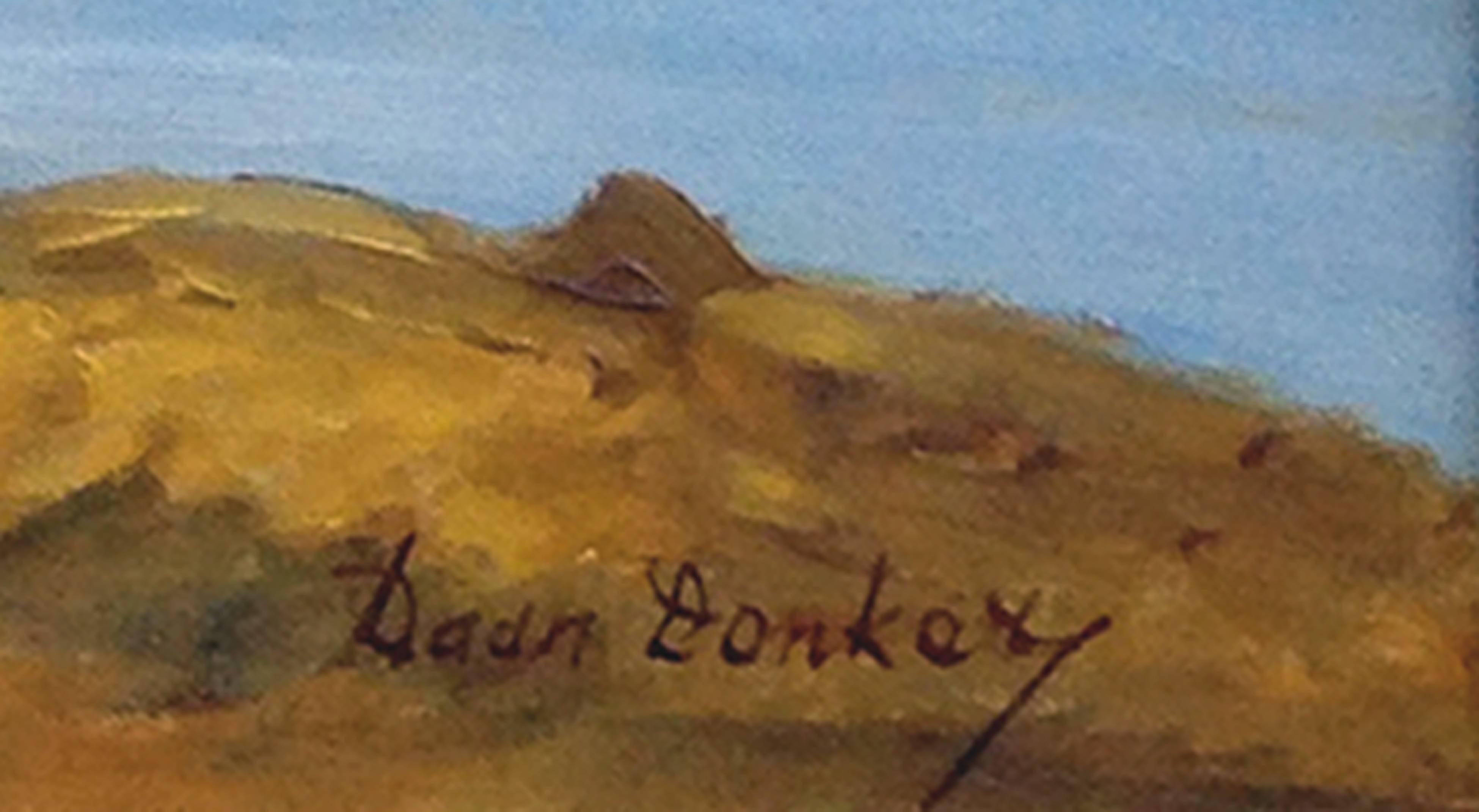 Temps de récolte dans les Alpes suisses - Paysage figuratif du début du 20e siècle  - Marron Landscape Painting par Daan Donker