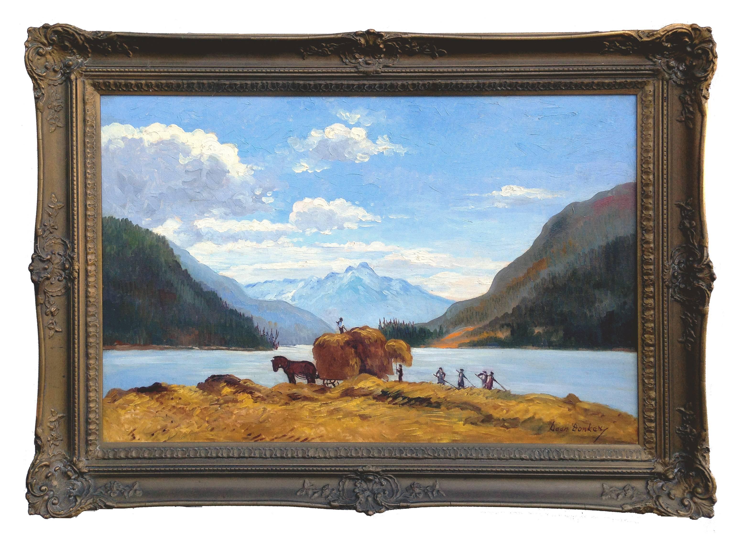 Bauernzeit in den Schweizer Alpen - Figurative Landschaft des frühen 20. Jahrhunderts 