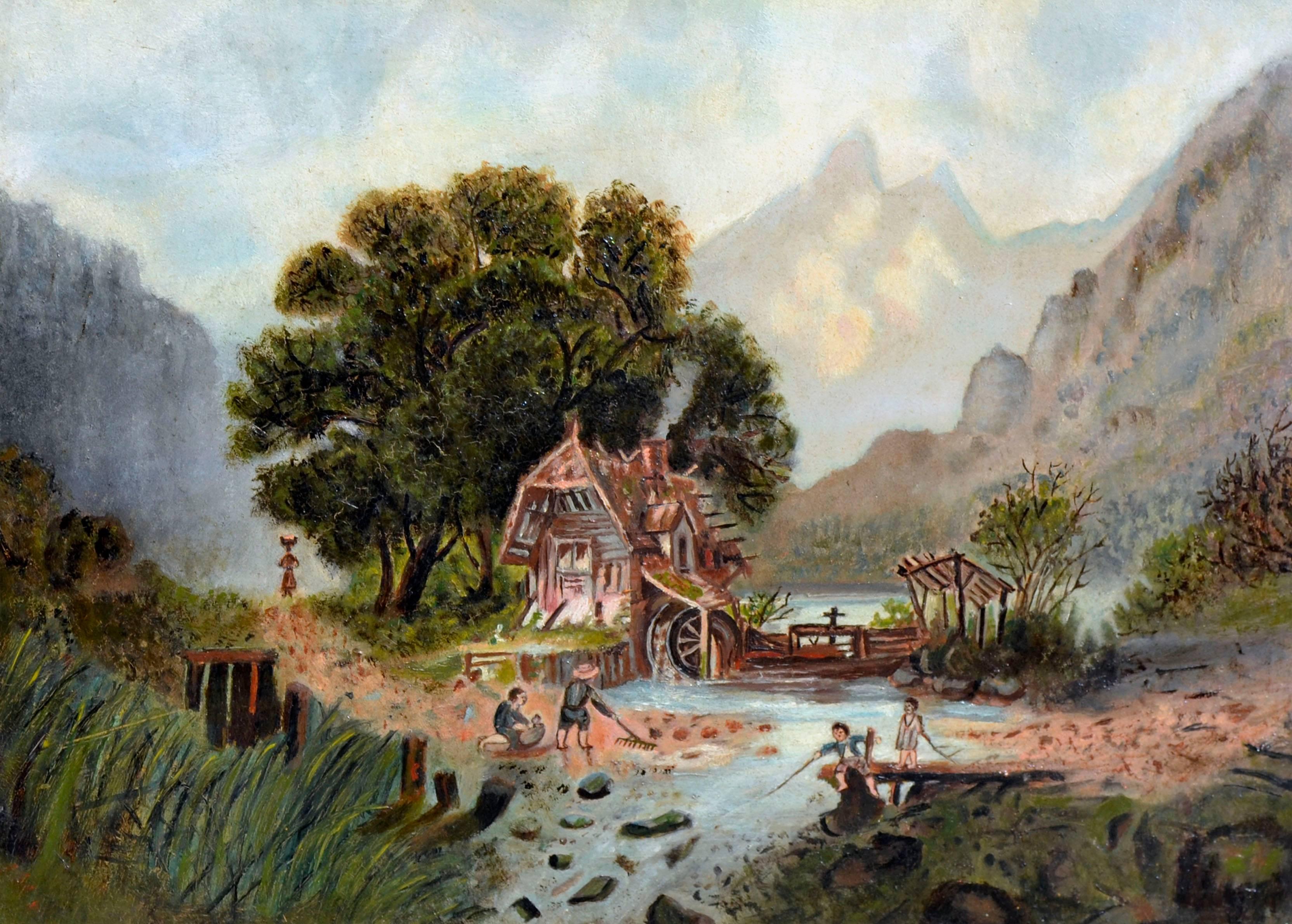 19. Jahrhundert Gold Land – Pionier-Landschaft, figürliche Landschaft  – Painting von Unknown