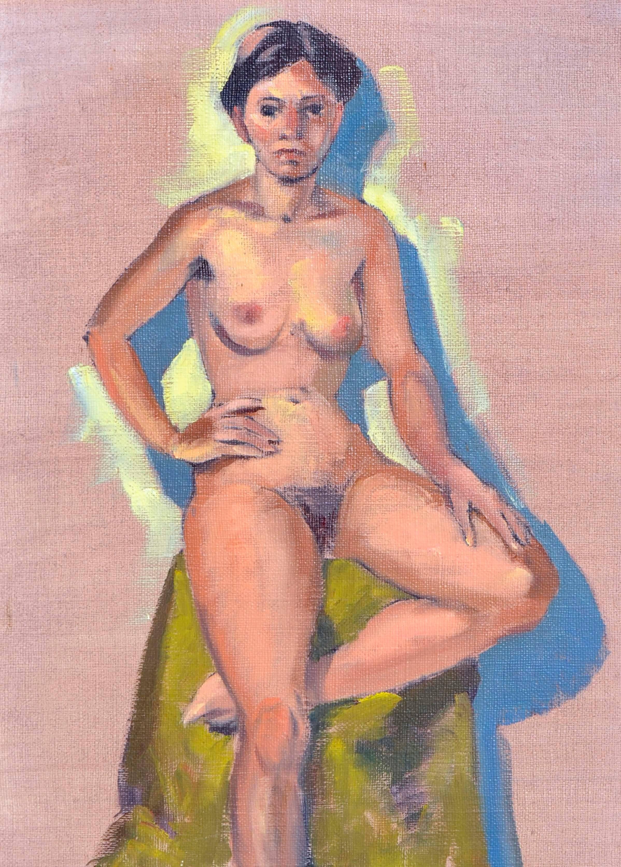 Figure de femme nue du milieu du siècle dernier, plage de Cliffs de mer - Painting de Jon Blanchette