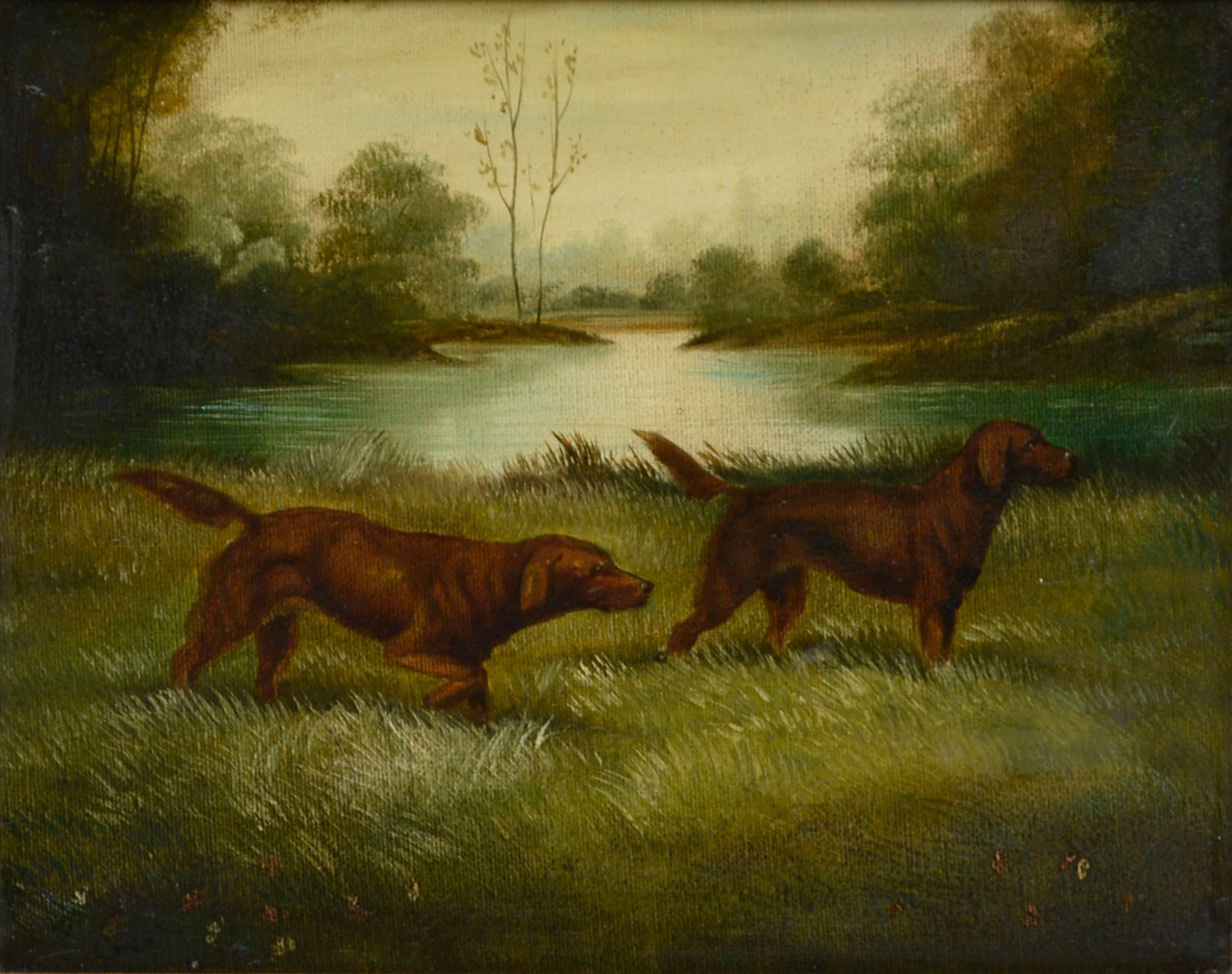 Irish Setters on Point - Painting by Thomas Carr