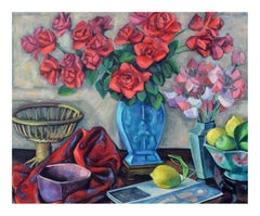 Nature morte de roses et de fruits du milieu du siècle