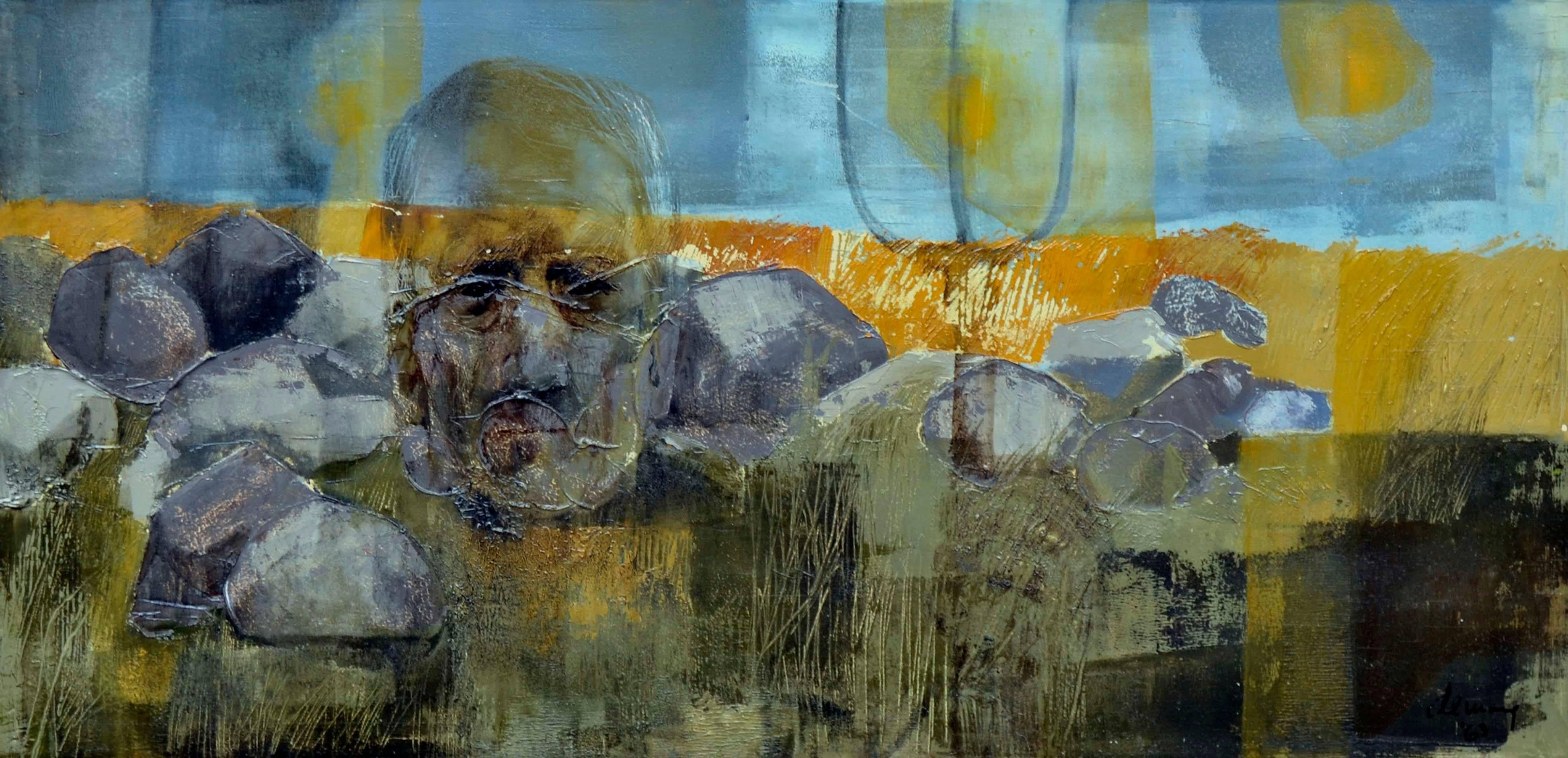 Homage to Asa, American Gothic Figurative Abstract  - Painting by Phyllis Demong