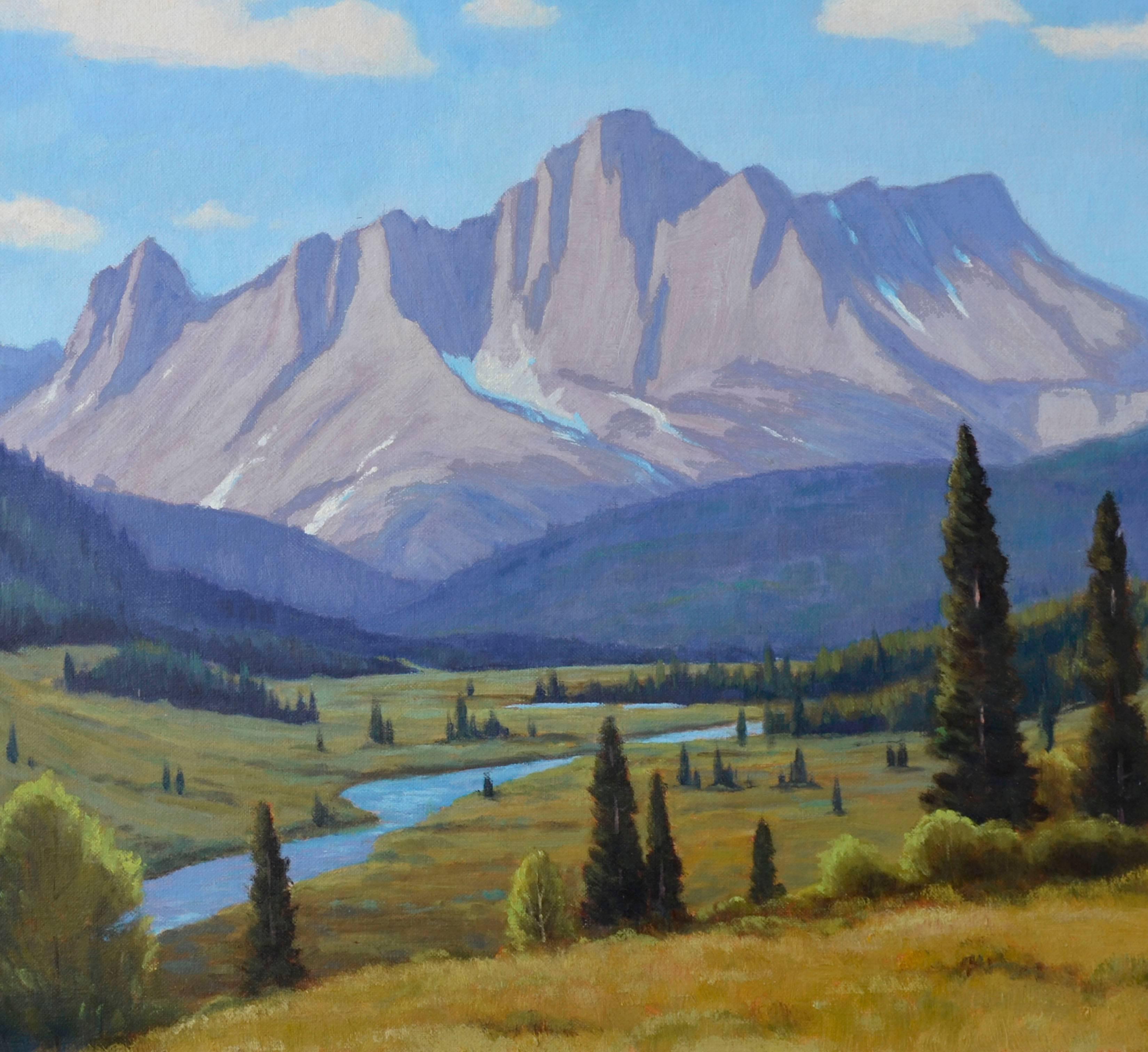 Cataract Creek, Alberta - Canadian Mountain River Valley Landscape  - Painting by Lloyd C. Laverick