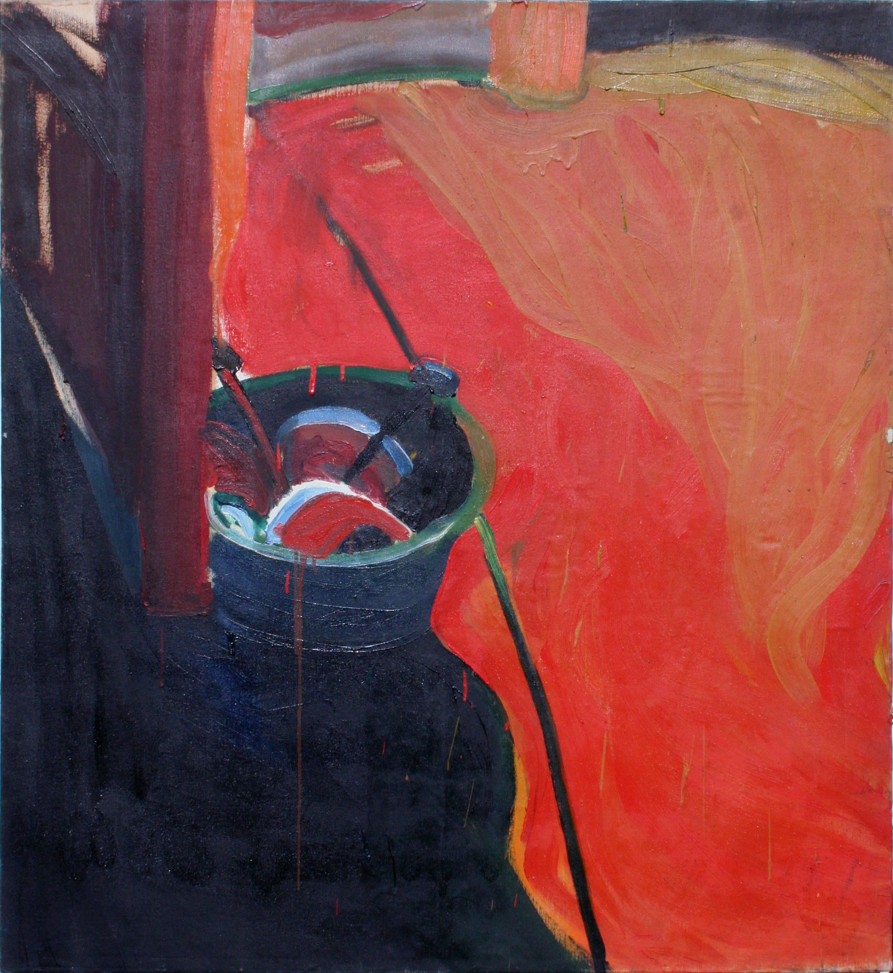 Sally Kissinger Wilt Figurative Painting – „Pan of Bolts“ und auf Verso Joan Brown drehbar  Manuel Neri geht auf Wasser 