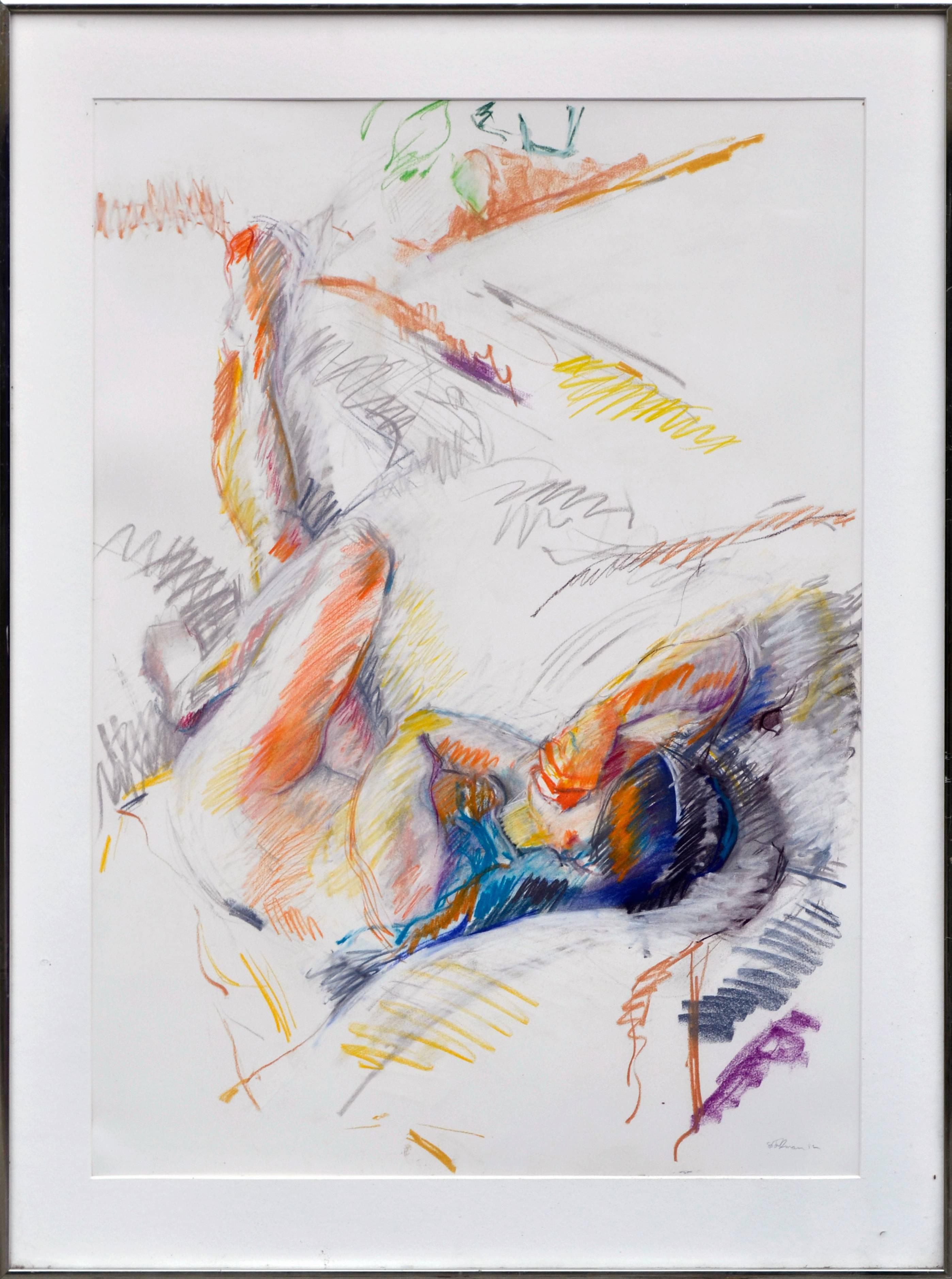 Multicolor Abstracted Reclining Nude Figure Drawing 