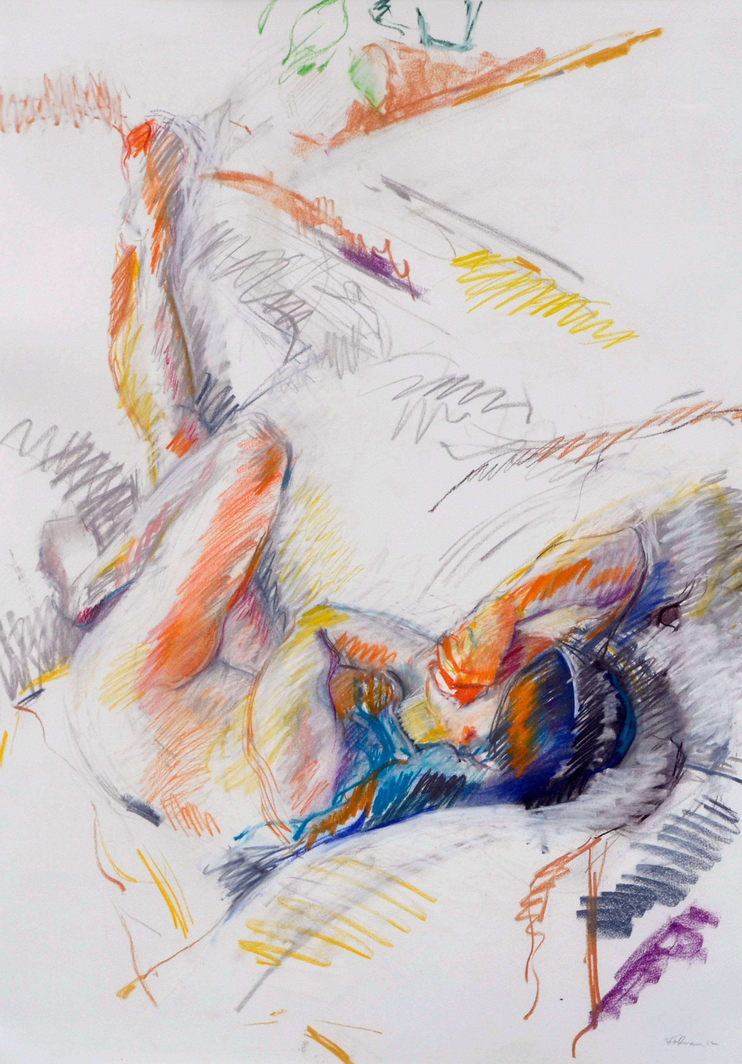 Disegno multicolore astratto di figura di nudo reclinato - Painting di Stewart Goldman
