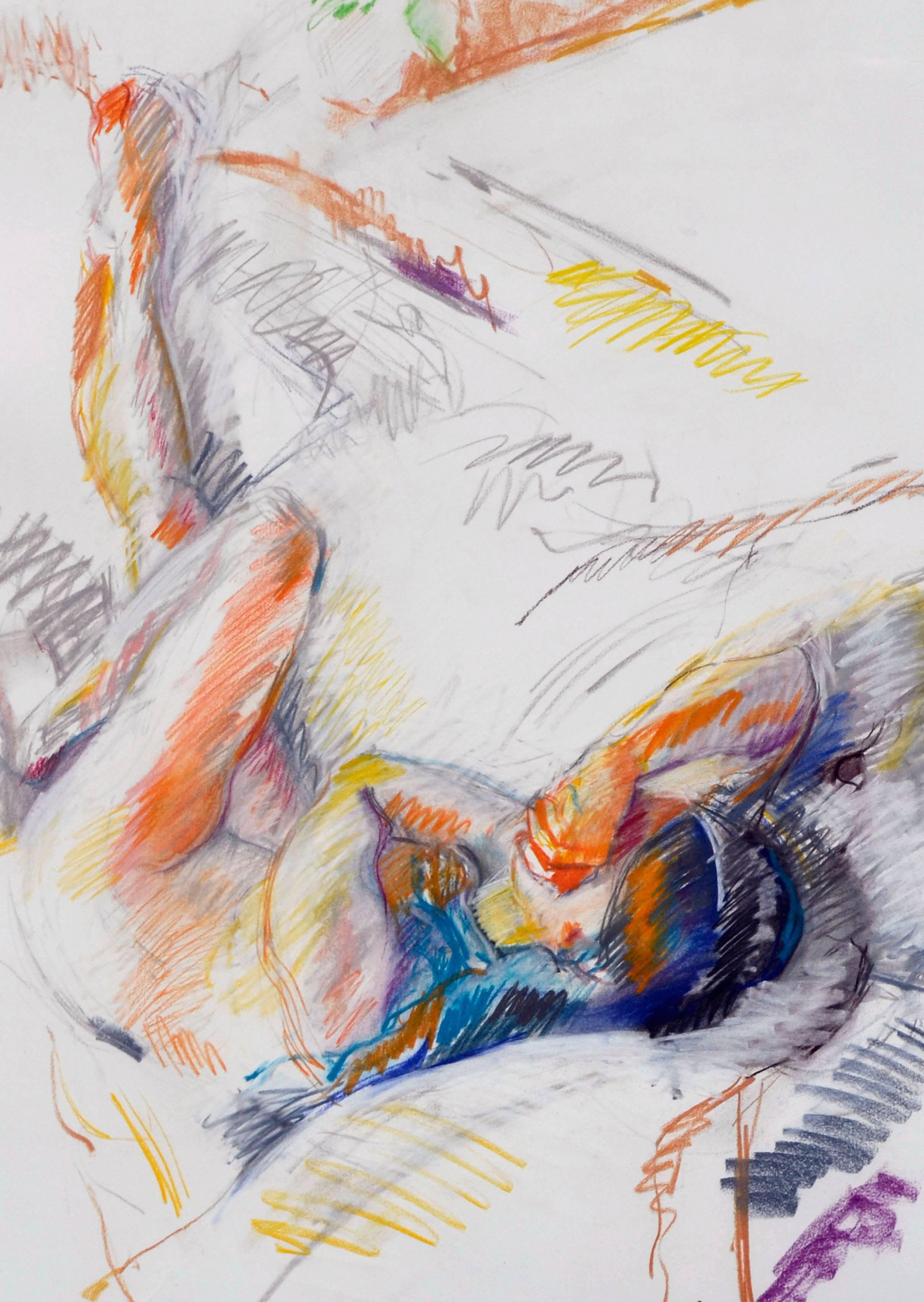 Mehrfarbige, abstrakte, liegende, nackte Figur, Zeichnung  (Expressionismus), Painting, von Stewart Goldman