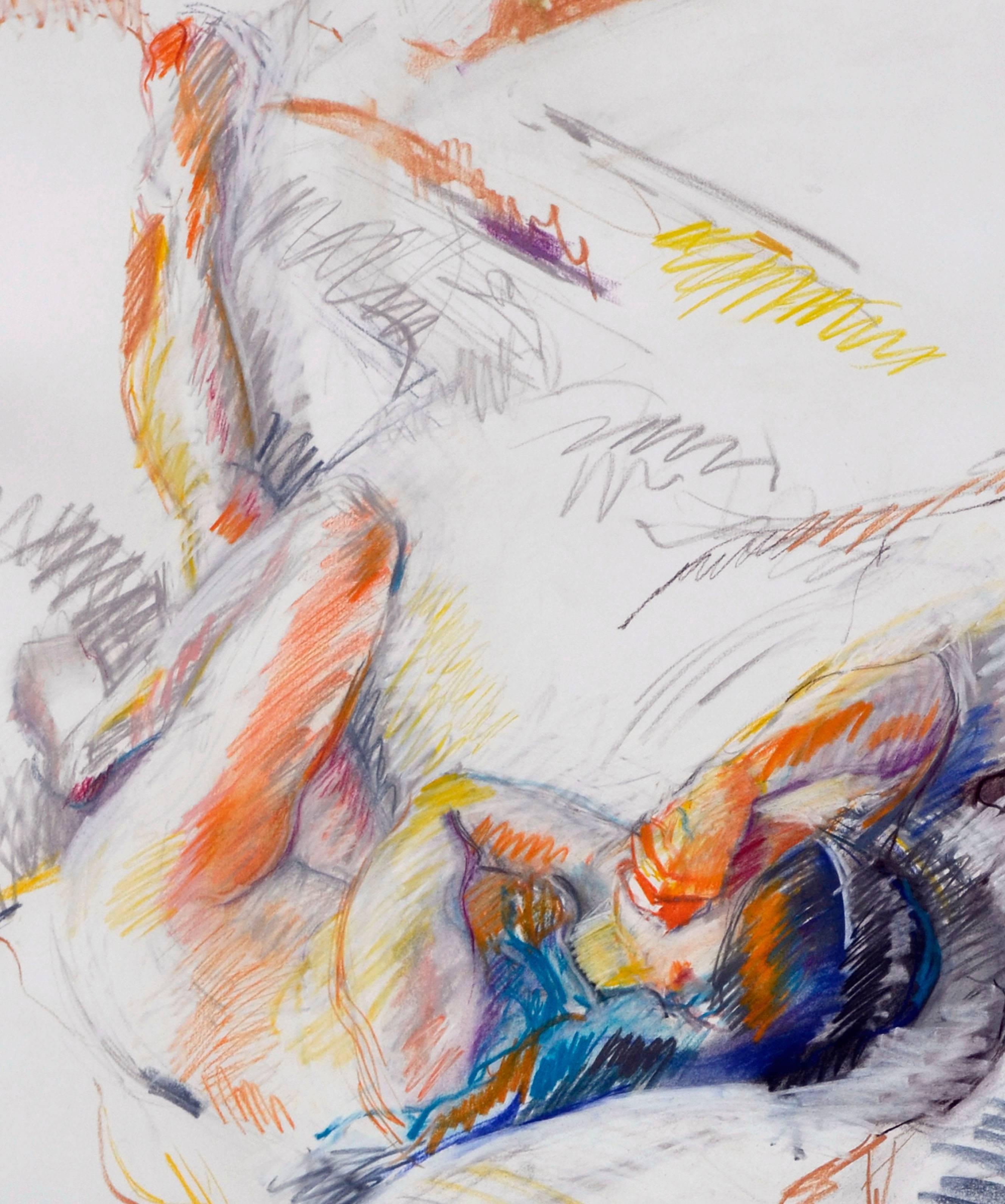 Mehrfarbige, abstrakte, liegende, nackte Figur, Zeichnung  (Grau), Abstract Painting, von Stewart Goldman