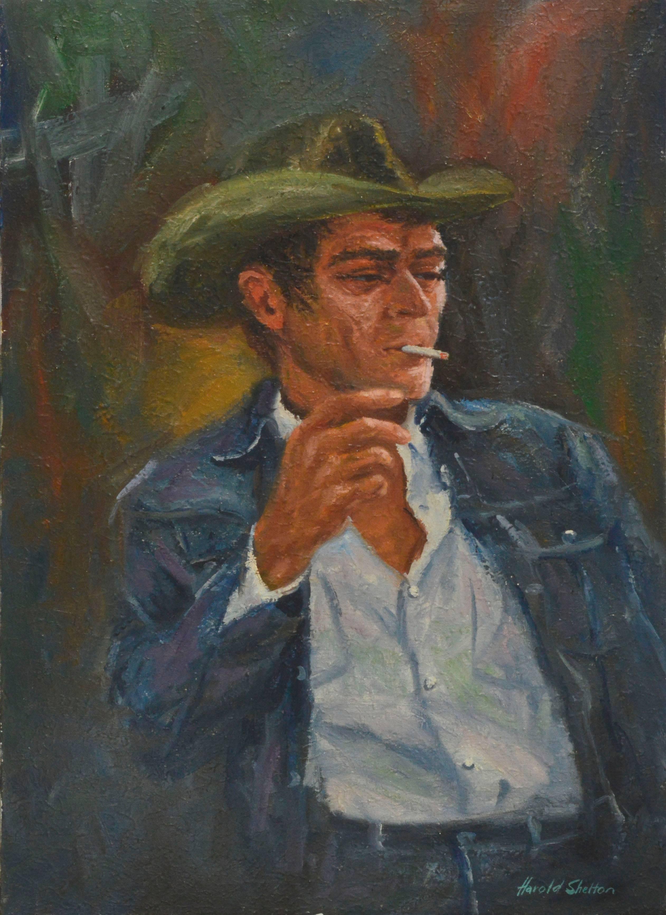 Portrait Painting Harold Shelton - Portrait vintage de Steve McQueen