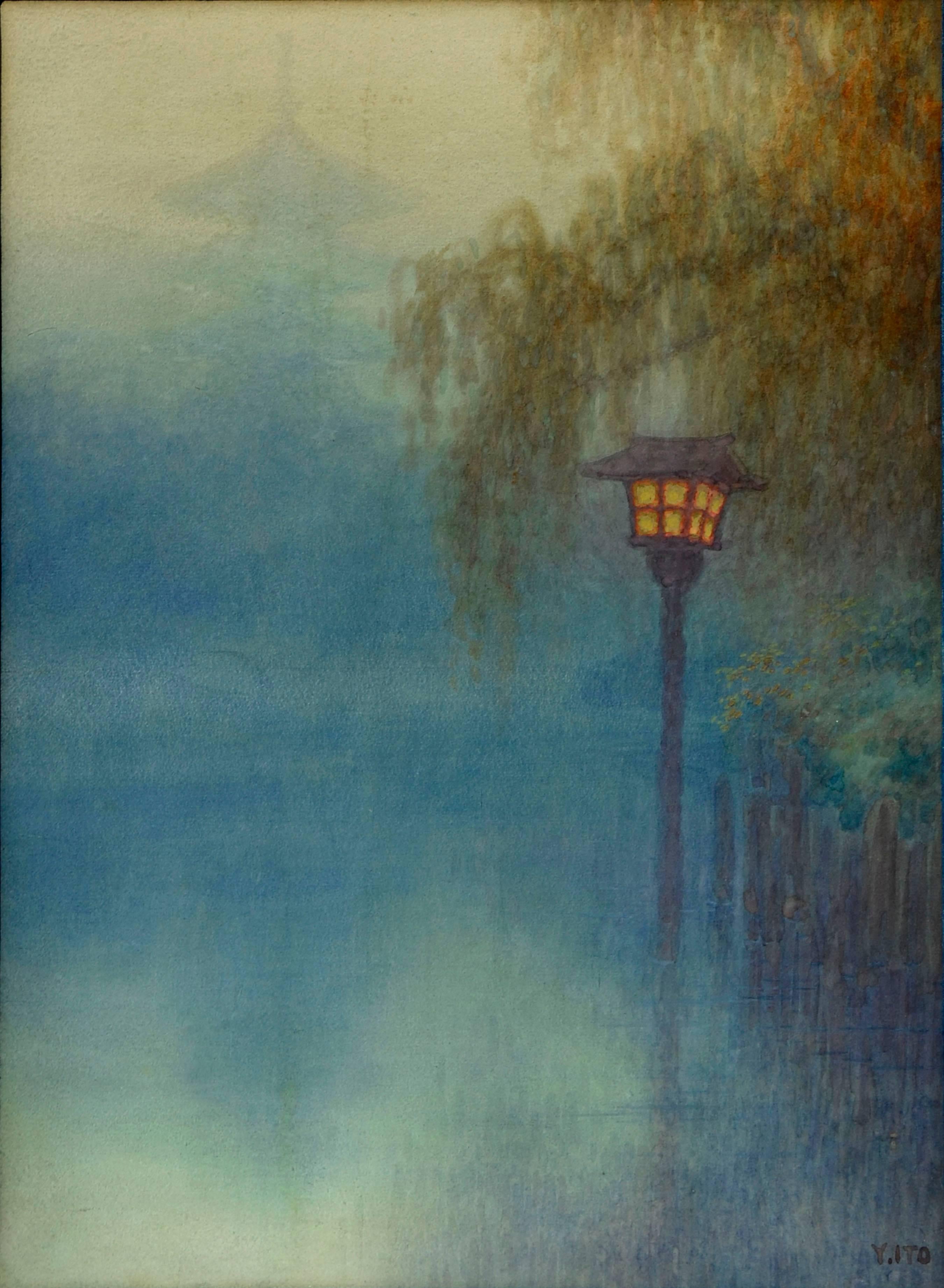 Lantern at Pond by Y. Ito - Painting by Yuhan Ito (Yoshihiko Ito)