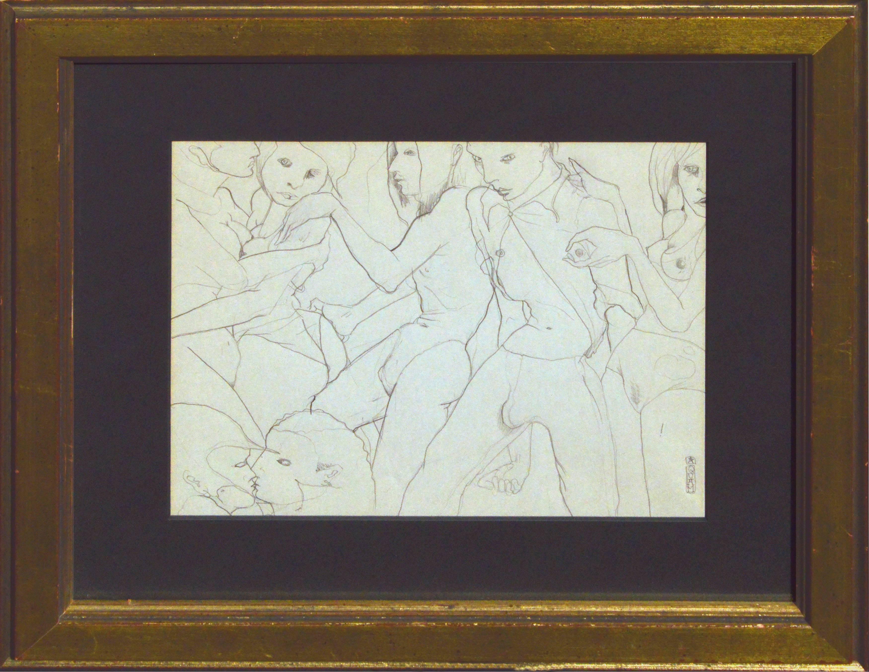 Figurative Art di Milo Quam - Un Rassemblement - Disegno figurativo
