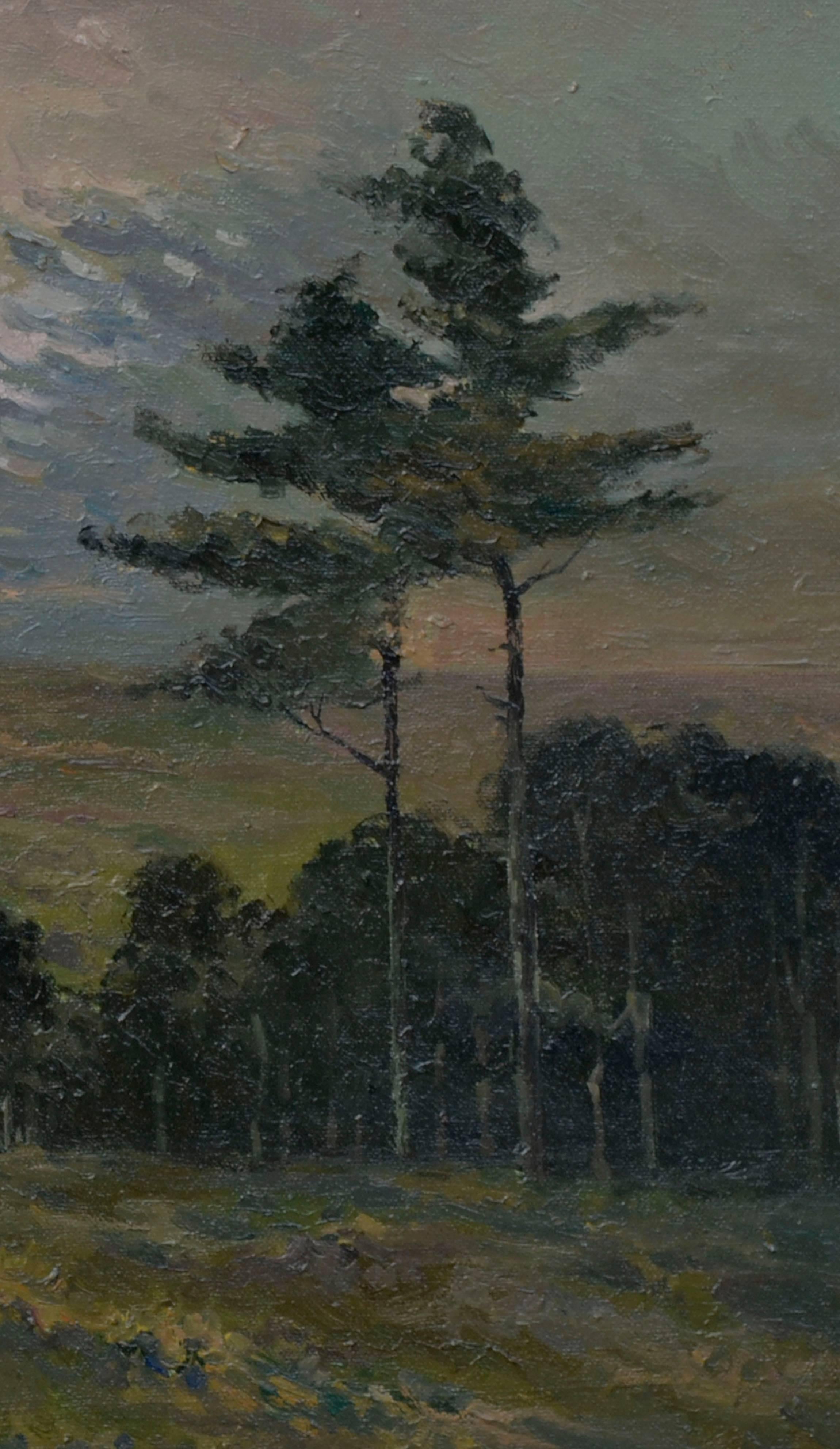 Sunset Over the Valley - Black Landscape Painting by V.W. Sullivan