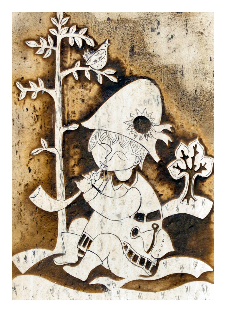 Rodney Winfield Carved Marble Flute Player, Painting For Sale at 1stdibs