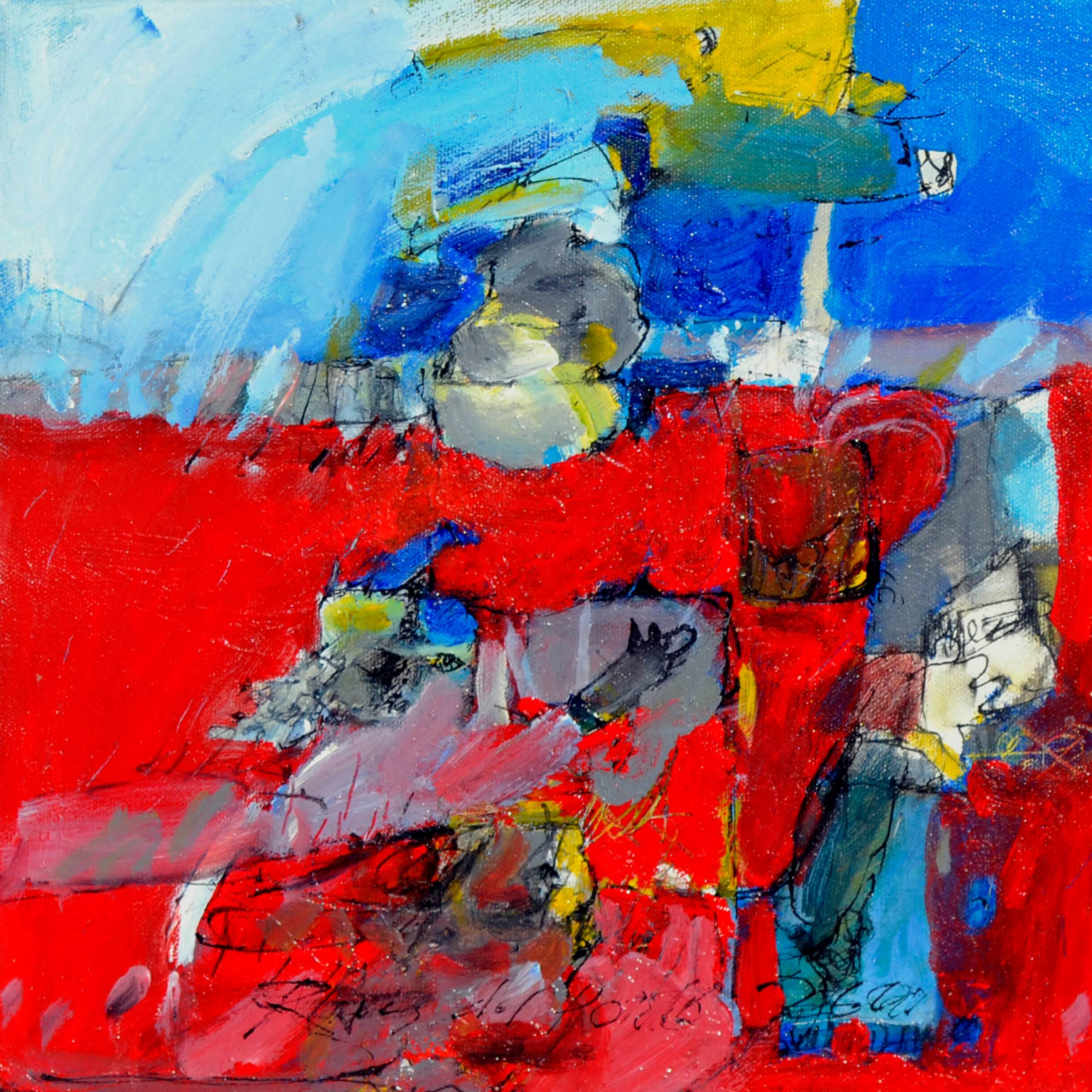 Fetishes, Abstract in Red, Blue and Yellow - Painting by Francisco Ruiz del Porto