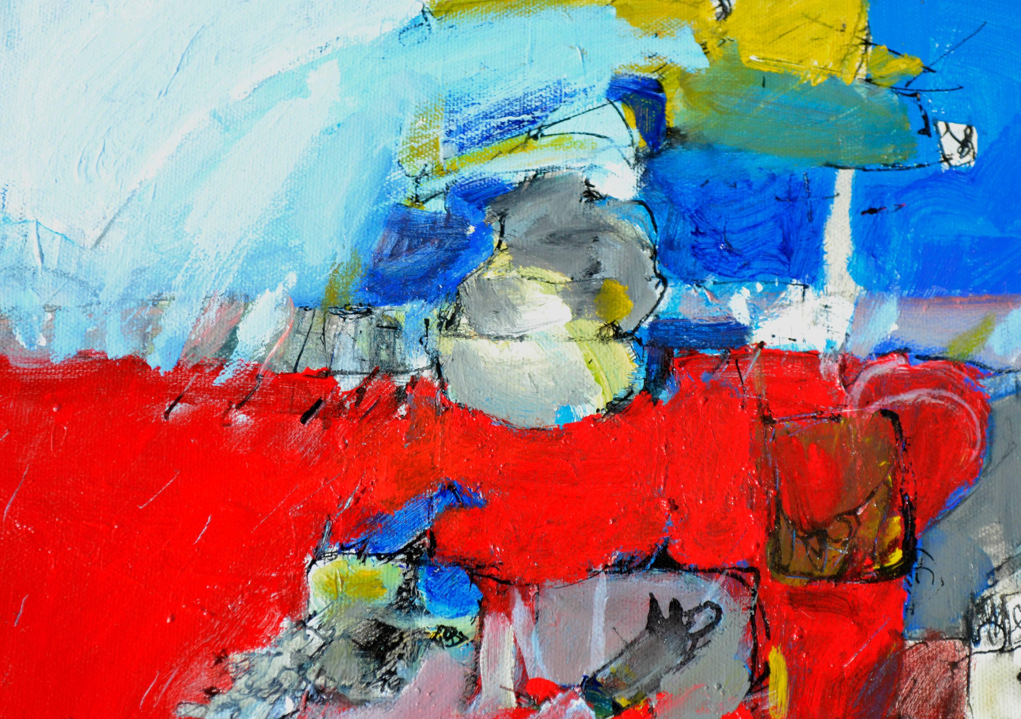 Fetishes, Abstract in Red, Blue and Yellow - Abstract Expressionist Painting by Francisco Ruiz del Porto