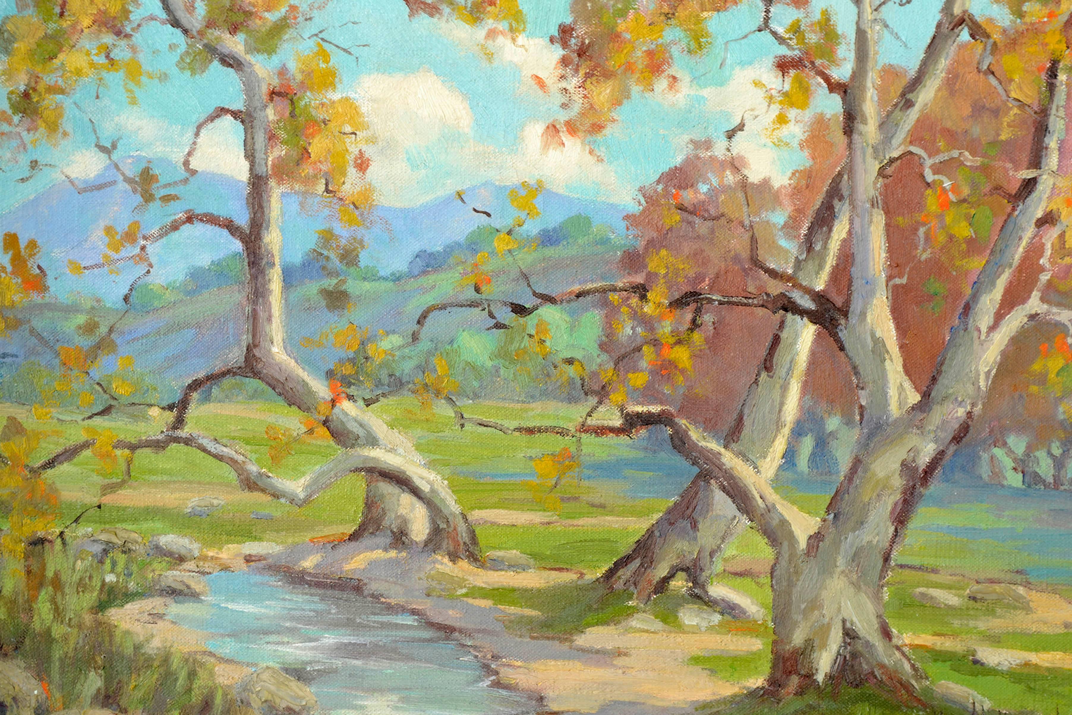 Spring Trees, Mid Century Landscape  - Painting by Hazel L. Hummel