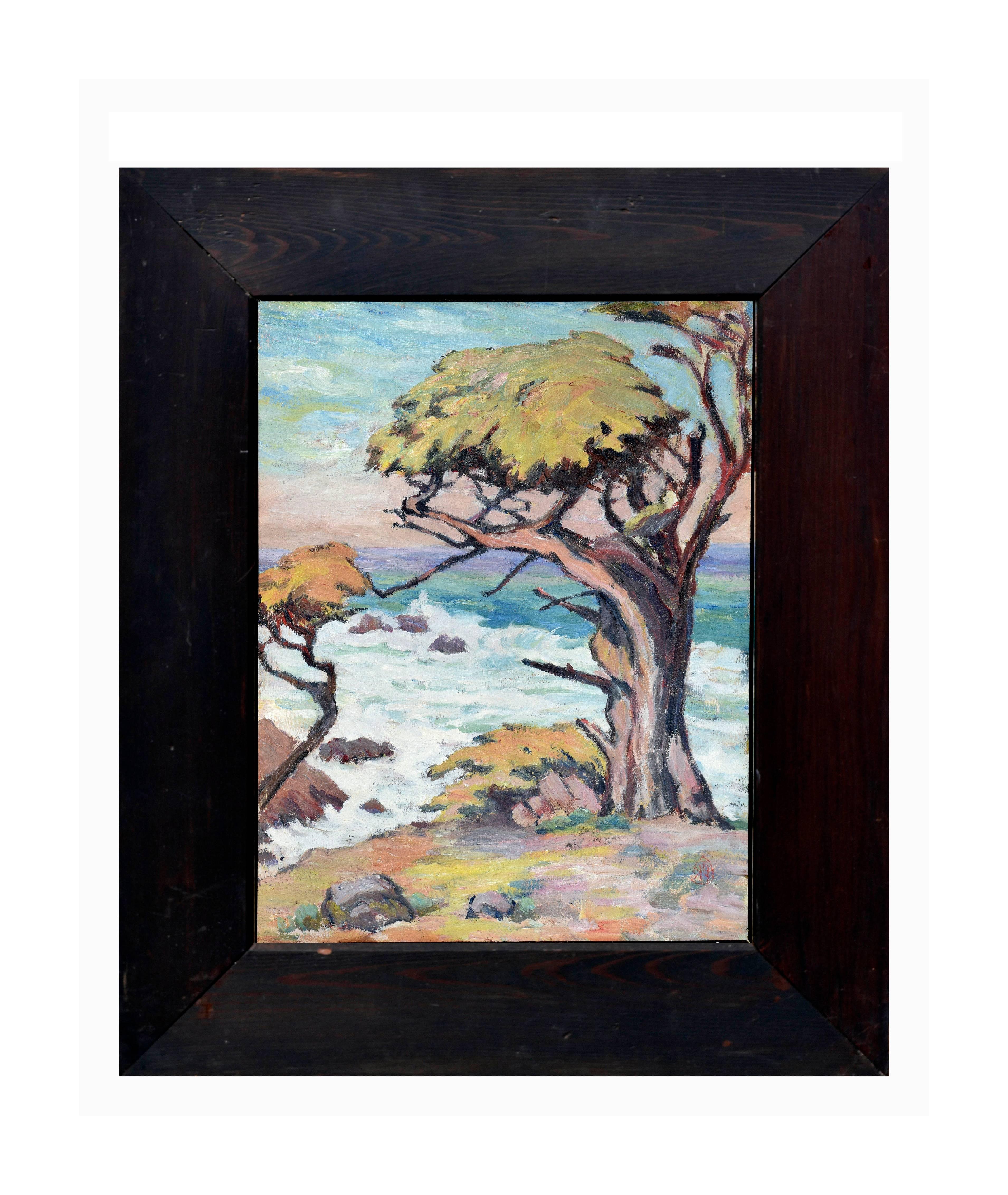 Unknown Landscape Painting - Carmel Cypress Seascape