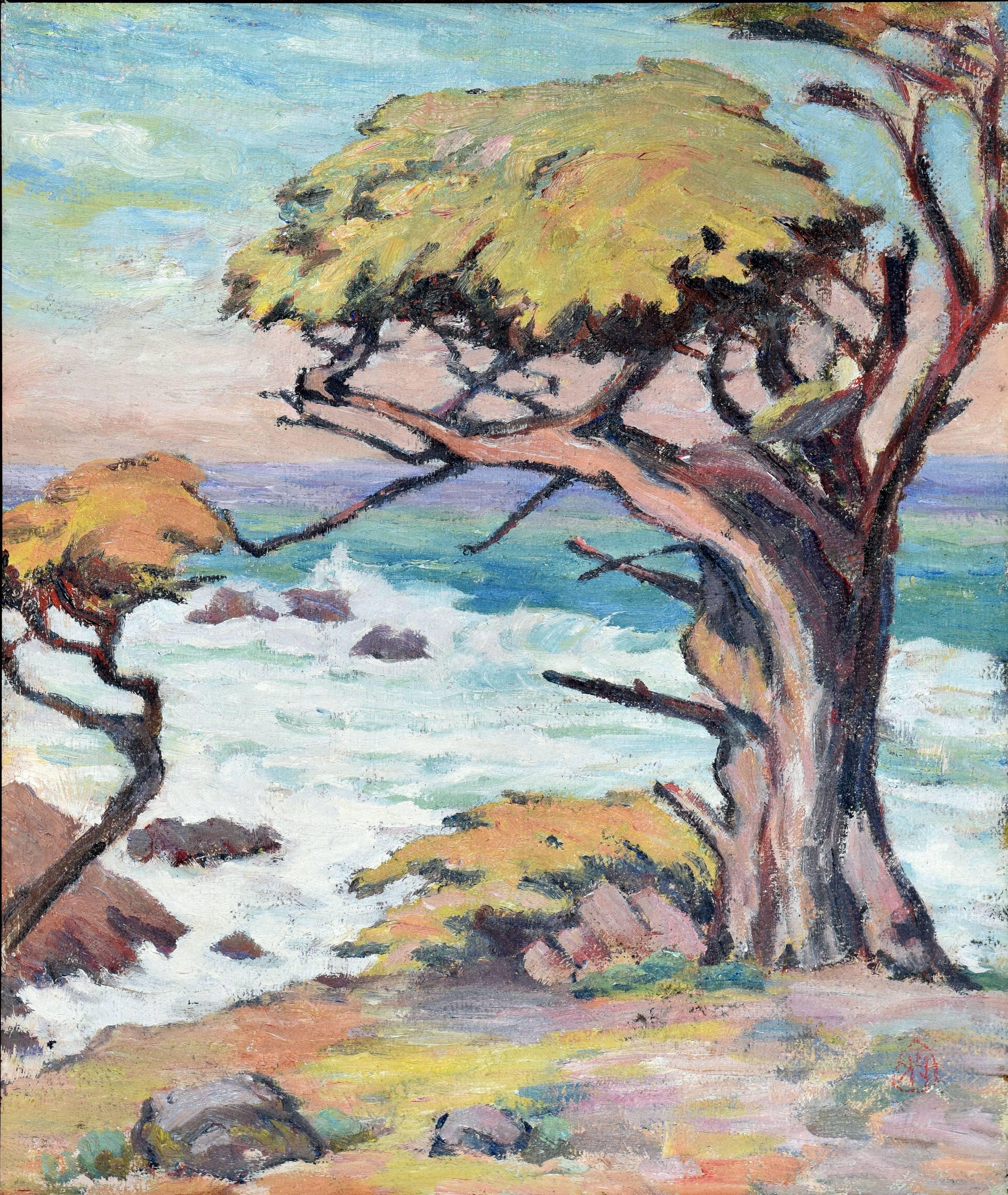 Carmel Cypress Seascape - Painting by Unknown