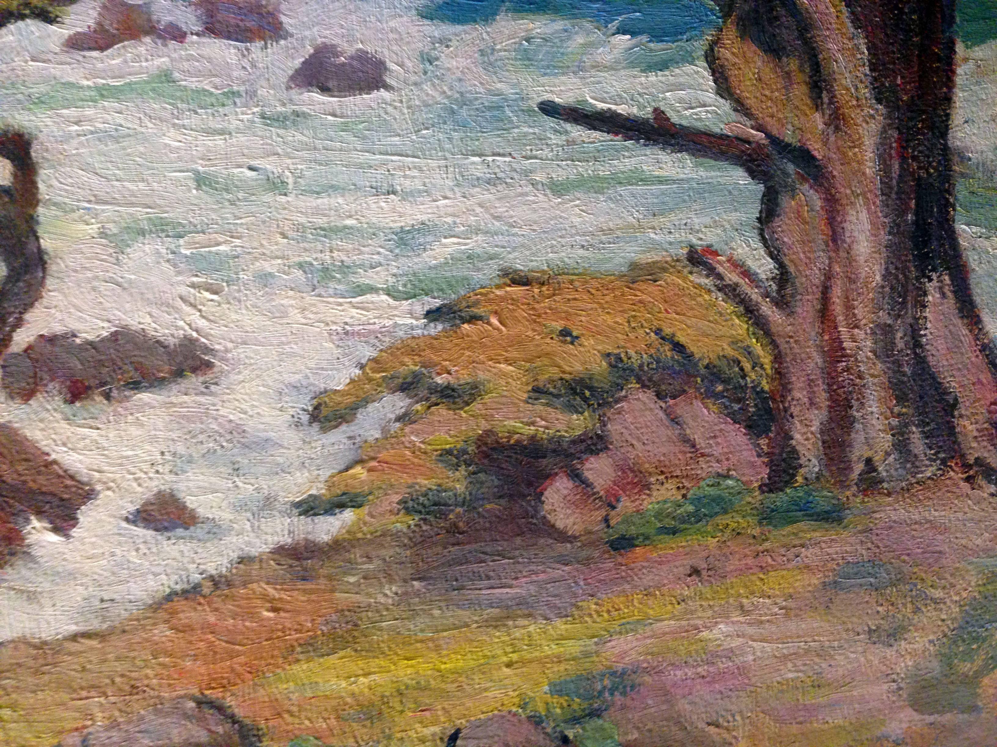 Carmel Cypress Seascape - Black Landscape Painting by Unknown