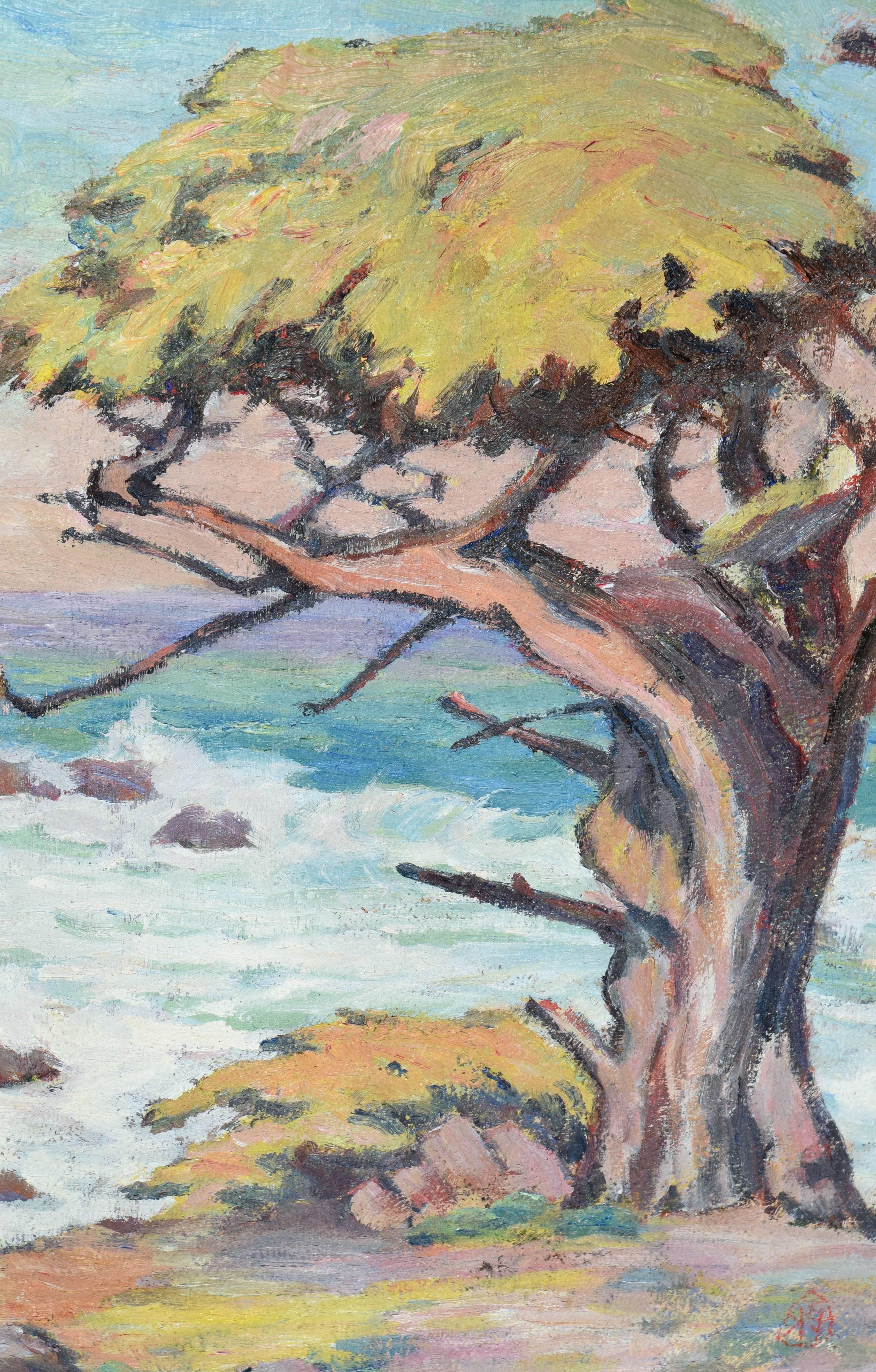 Carmel Cypress Seascape - American Impressionist Painting by Unknown