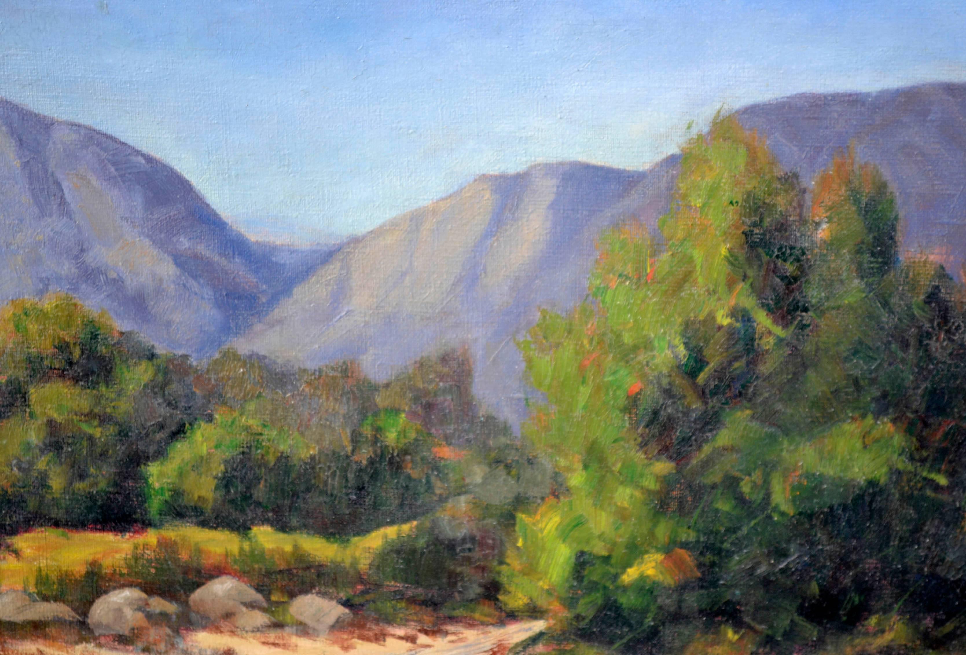 Paysage de sentier de montagne californien des années 1930 - Impressionnisme américain Painting par Sidney L. Brock