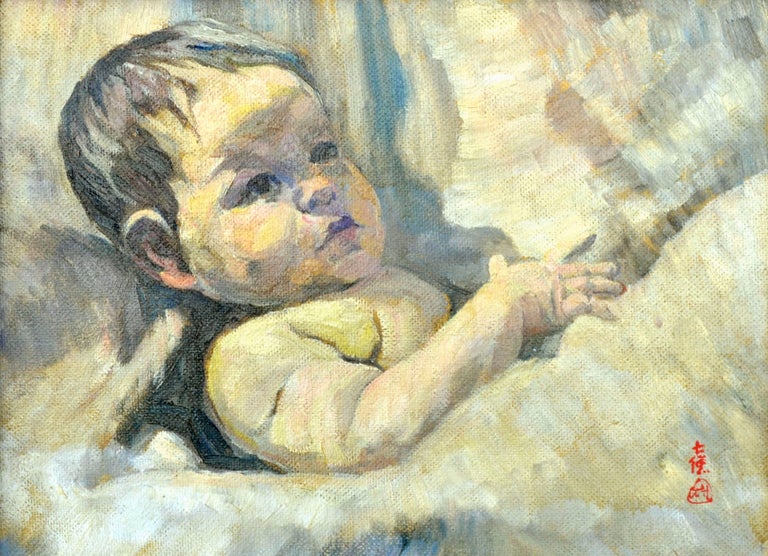 Early 20th Century Portrait of a Baby - Painting by Unknown